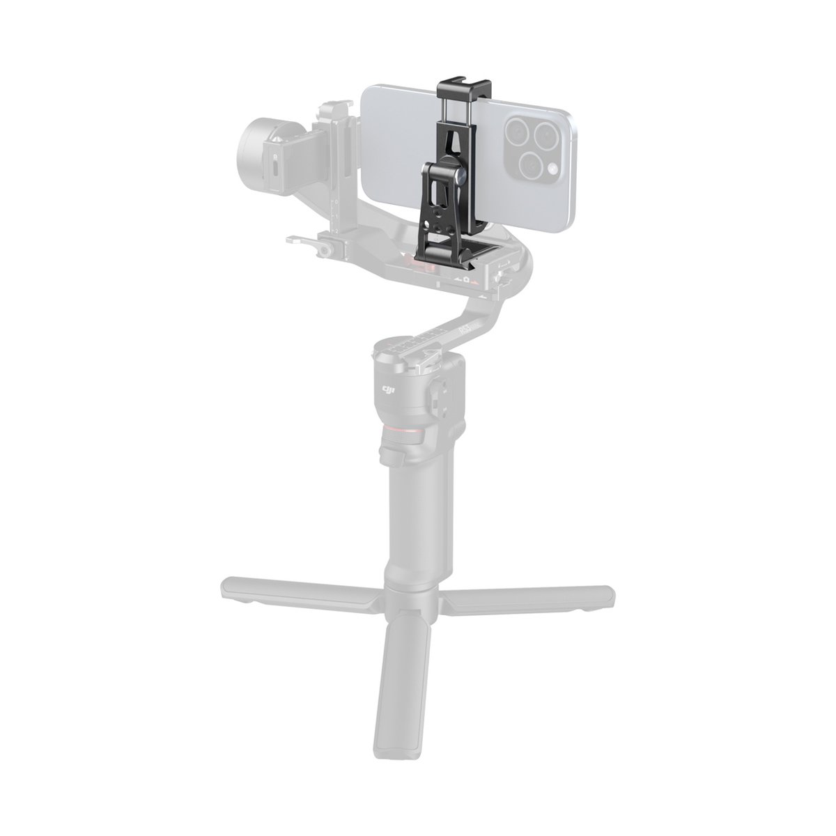 SmallRig 4611 Metal Phone Holder mit Arca Swiss Support - Anwendungsbeispiel: Smartphone-Halterung am Gimbal mit Handy.