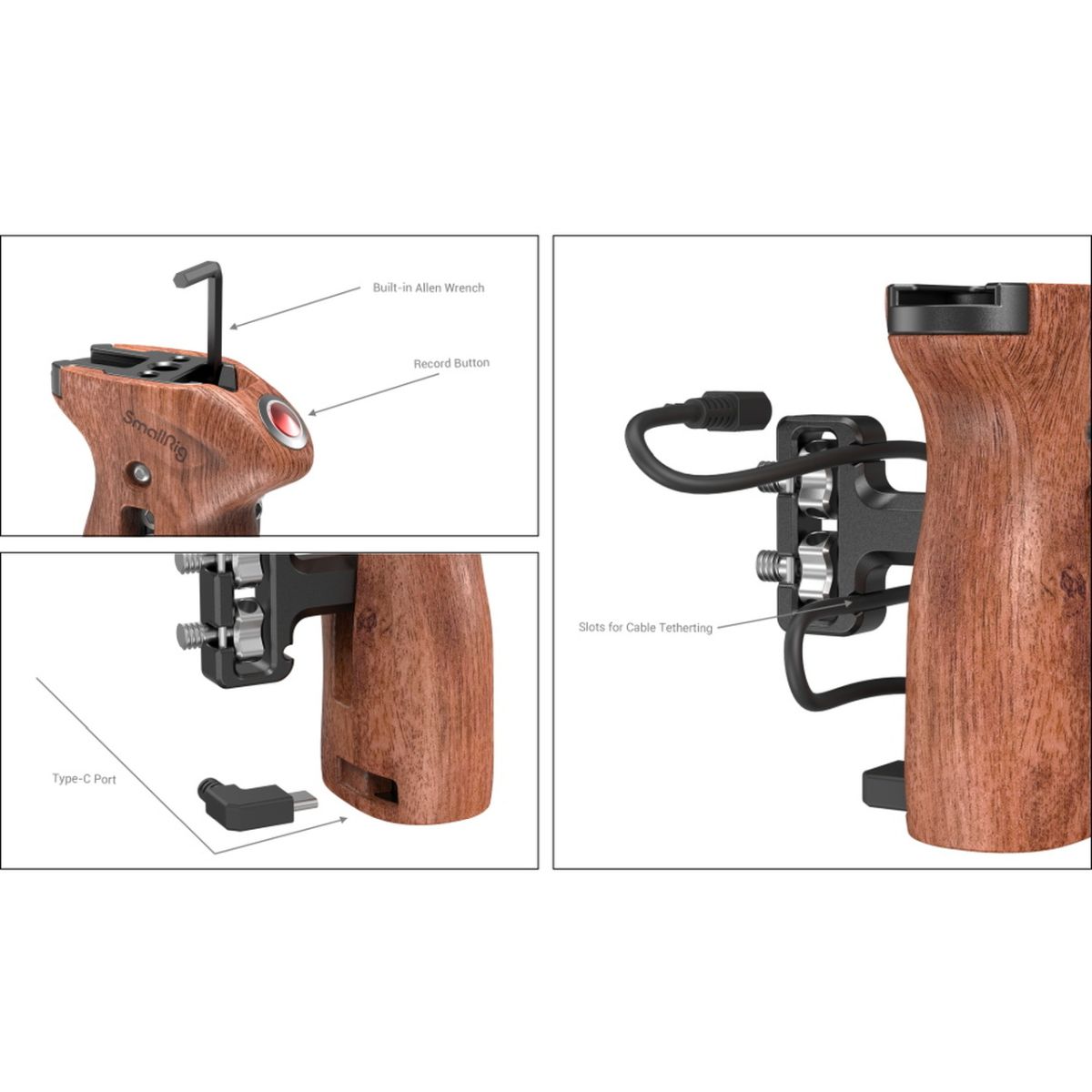 SmallRig 3323 Seitlicher Griff mit Gewinde und Fernauslöser für Aufnahmestart/-stopp