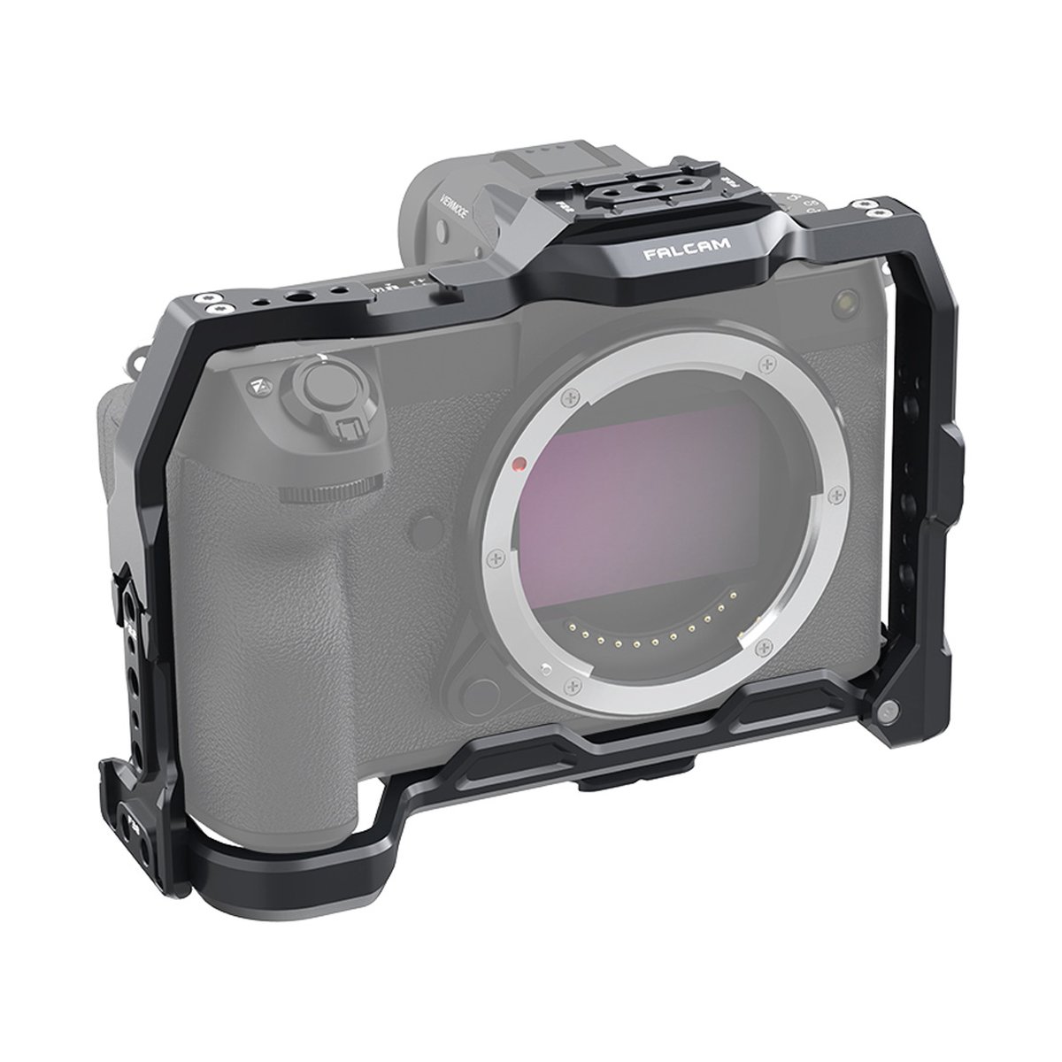 Falcam F22 & F38 FUJIFILM Quick Release Camera Cage (FOR FUJIFILM GFX100S) 2734 - Frontansicht Kamerakäfig an Kamera