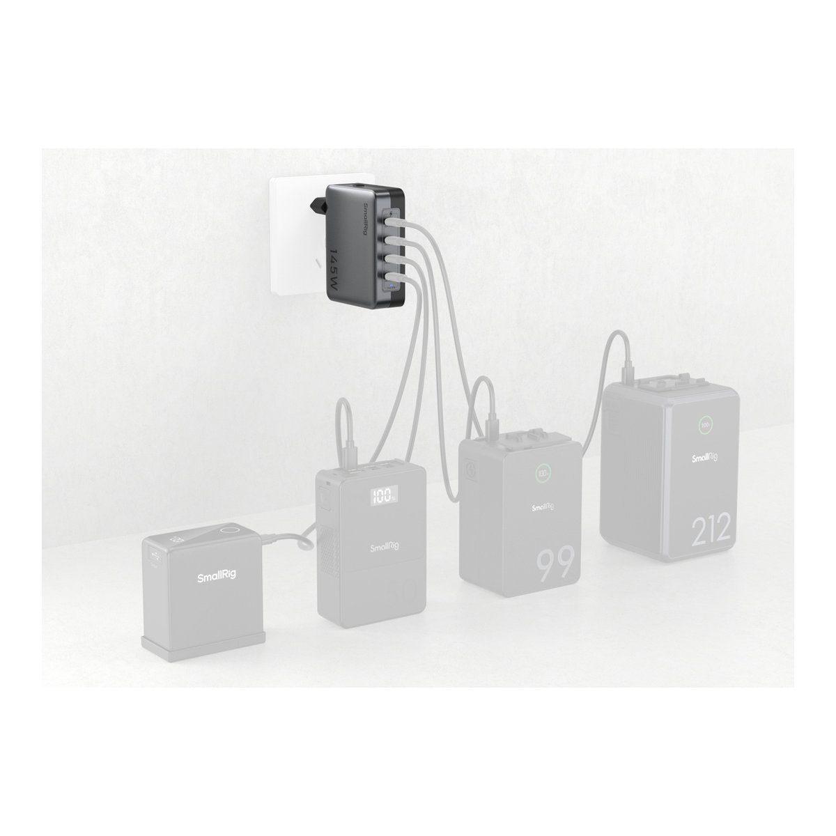 SmallRig 4748 Power Adapter 145W 4-Port PD (EU Standard) - Anwendungsbeispiel: SmallRig 145W Multiport-Ladegerät lädt mehrere Geräte gleichzeitig.