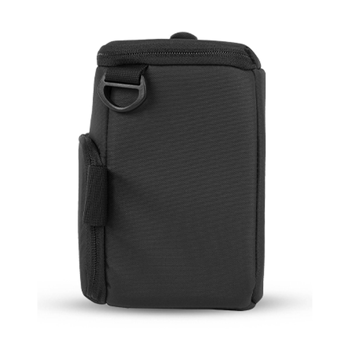 WANDRD Camera Cube Mini (21 Liter PRVKE) - Linke Seitenansicht der schwarzen Tasche mit D-Ring und Schlaufe