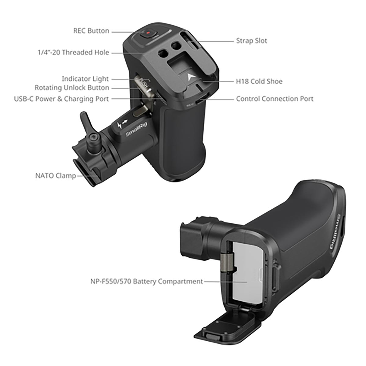 SmallRig 3893 drehbarer Seitengriff mit REC-Taste für Sony Kameras