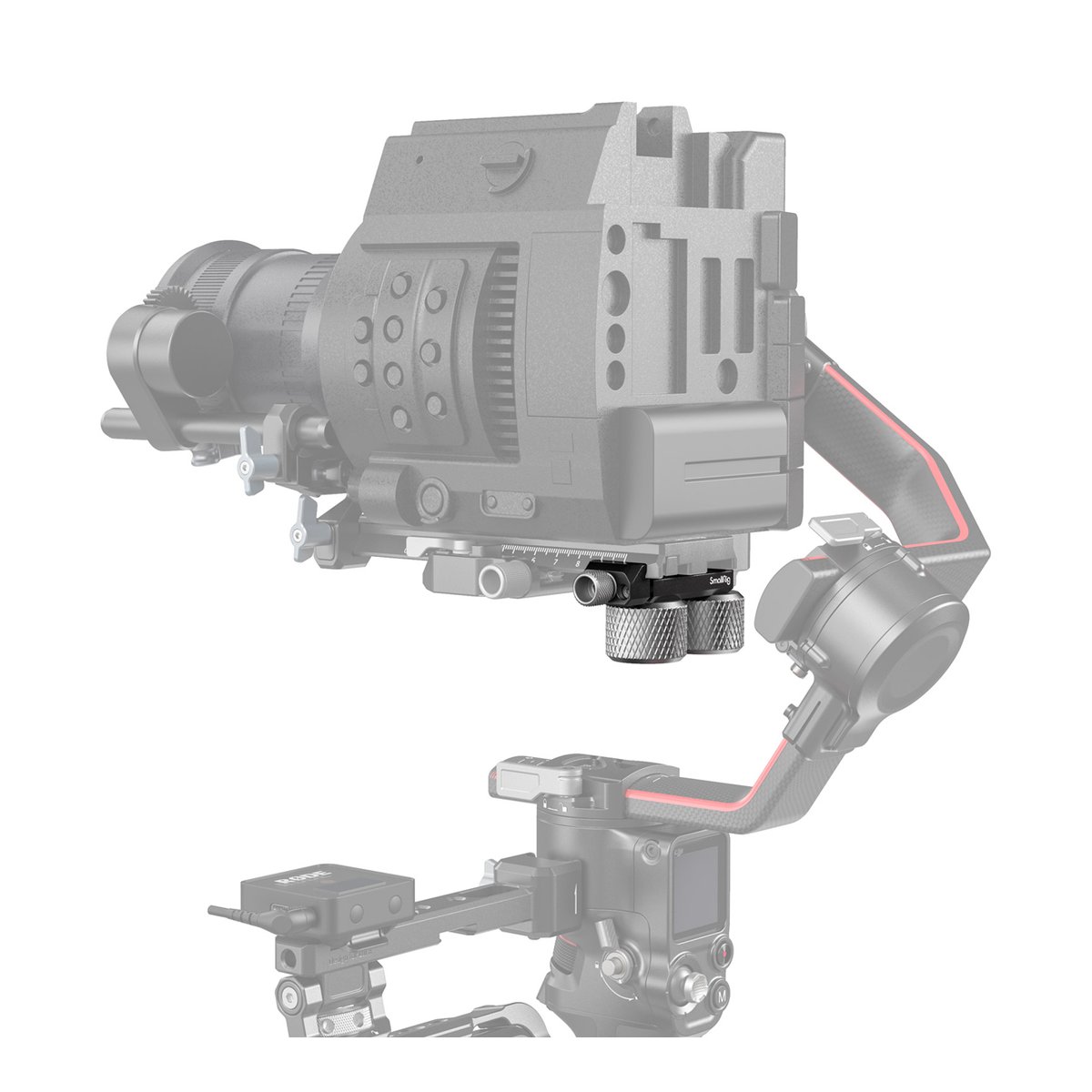 SmallRig 3125 Gegengewicht Kit für DJI RS/RSC 2 u. Zhiyun Gimbal - Anwendungsbeispiel: SmallRig Adapter zwischen Kamera und Gimbal