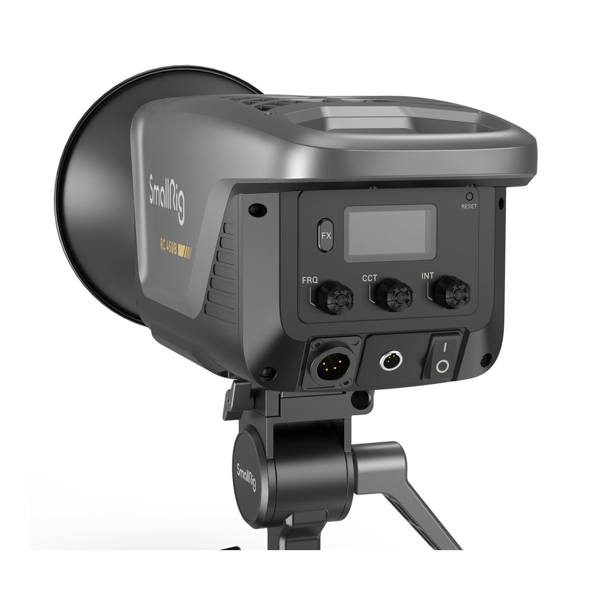 SmallRig 3976 RC 450B Bi-Color LED- Videoleuchte - Detailansicht der Rückseite des SmallRig RC 450B Videolichts mit Display und Bedienelementen.