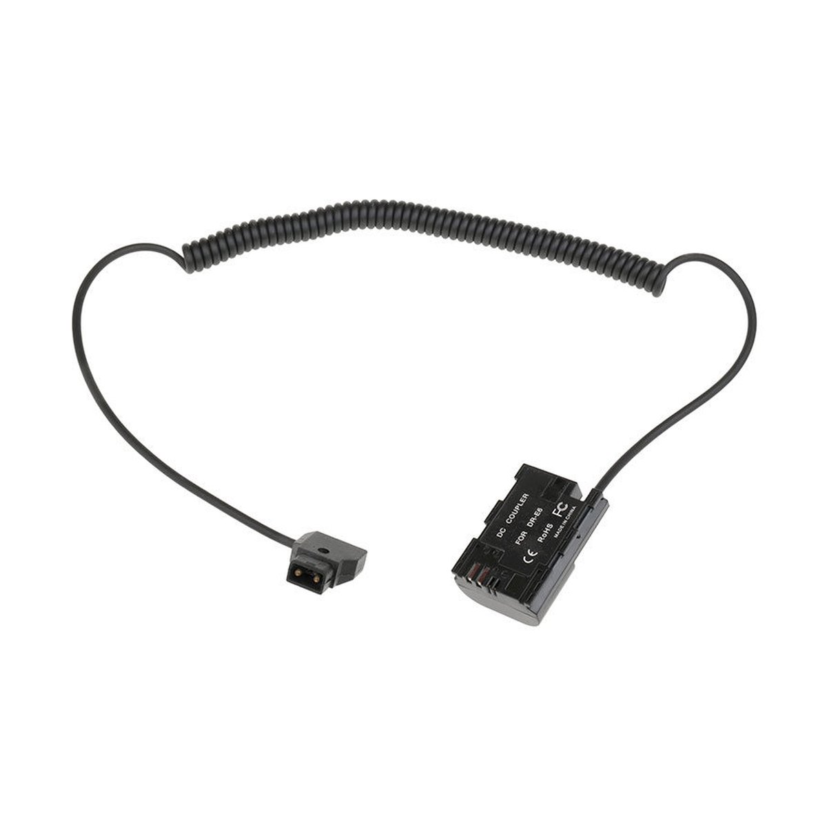 Caruba Batterie-Attrappeneinsatz LP-E6 auf D-Tap Stromkabel - DC Koppler DR-E6 mit D-Tap Spiralkabel für Kamera-Stromversorgung.