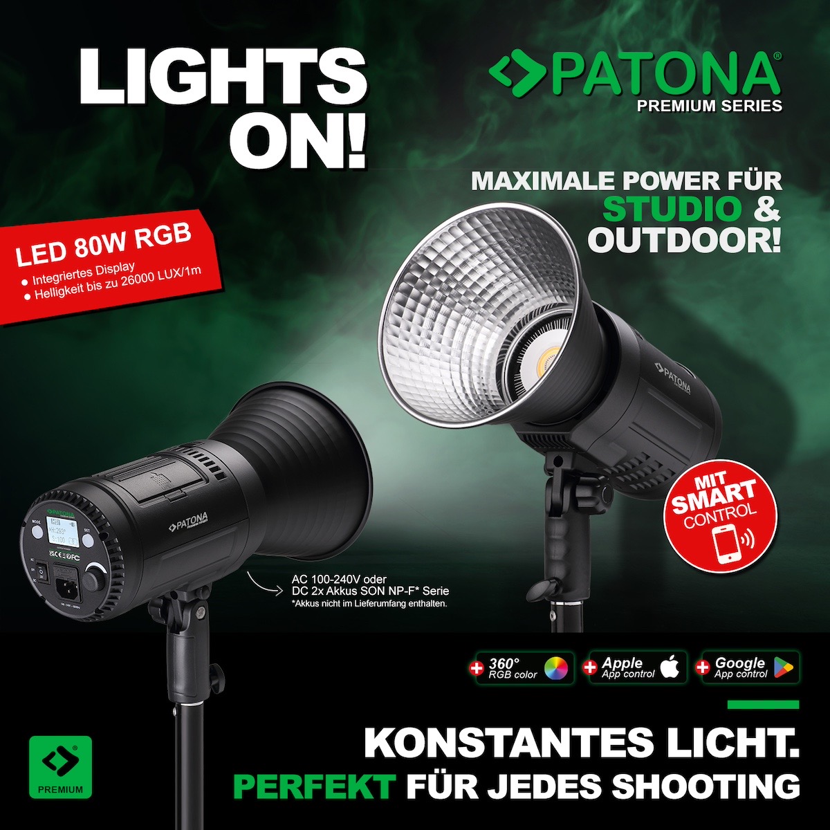 Patona Premium LED RGB Foto / Videolicht 80W