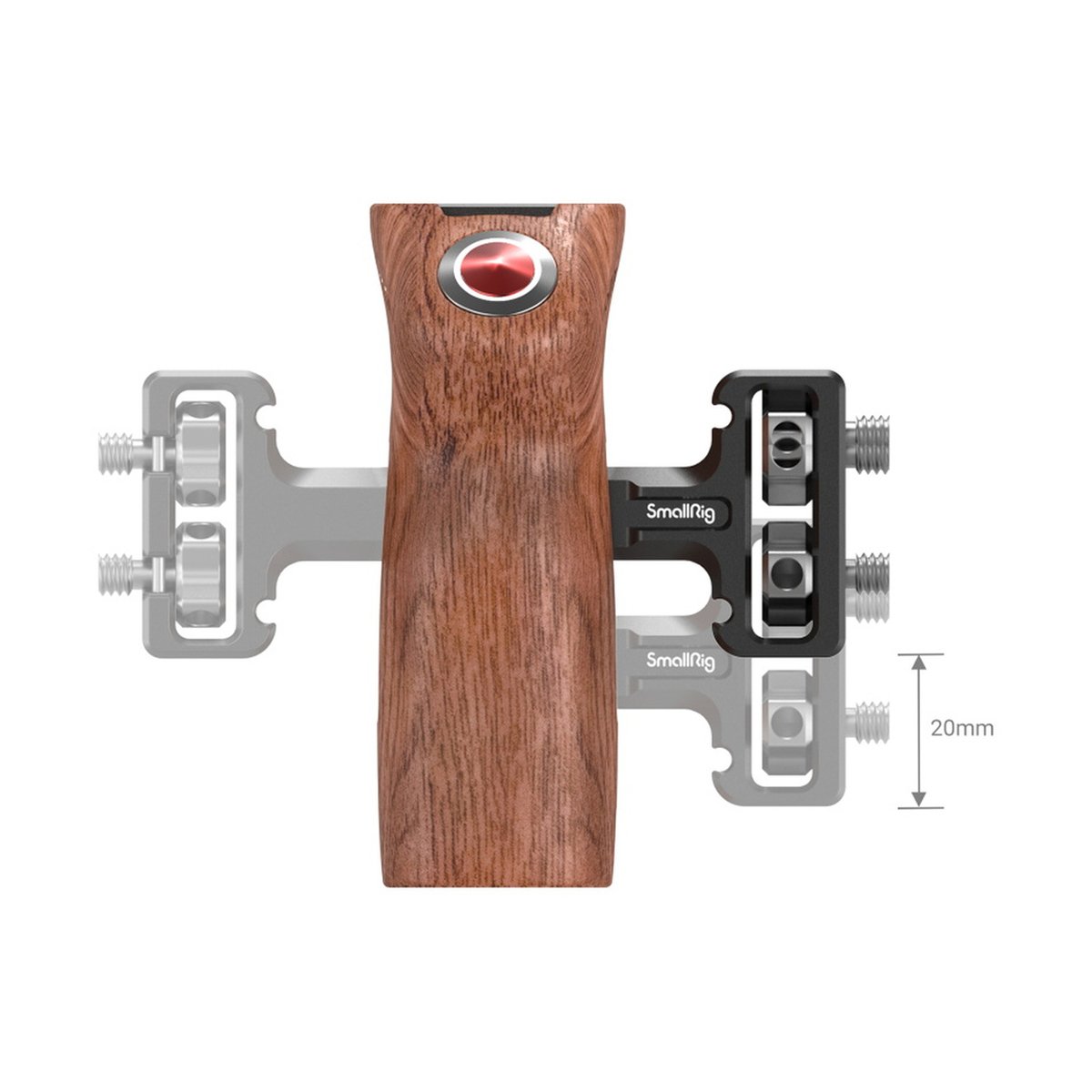 SmallRig 3323 Seiten Handle mit Gewinde und Record Start/Stop Fernauslöser - SmallRig Holzgriff Detail: Einstellbare Halterung mit 20mm Montageabstand.