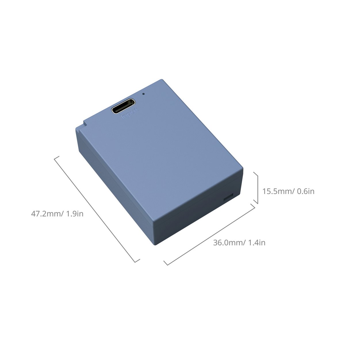 SmallRig 5062 NPW126S USB-C Rechargeable Camera Battery, Li-Ion Akku blau - Isometrische Ansicht der Produktabmessungen