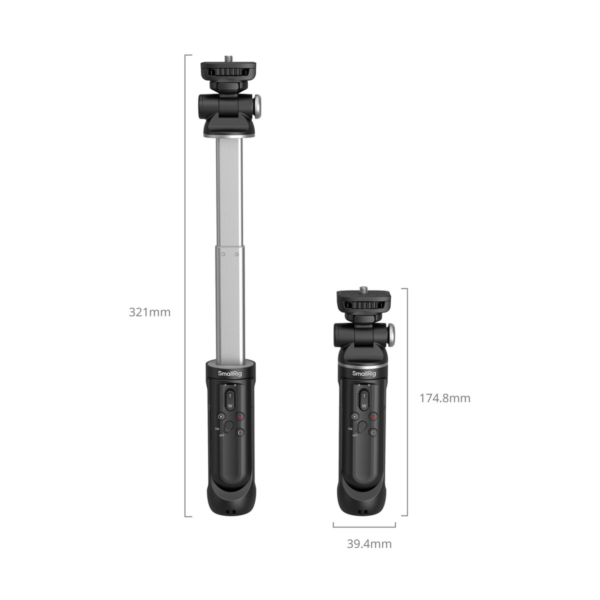 SmallRig 4551 SR-RG2 Multifunctional Wireless Shooting Grip, Handgriff - Längenvergleich des Produkts: ausgefahren (321mm) und eingefahren (174.8mm), inkl. Breite (39.4mm) SmallRig 4551 SR-RG2 Multifunctional Wireless Shooting Grip, Handgriff - Längenvergleich des Produkts: ausgefahren (321mm) und eingefahren (174.8mm), inkl. Breite (39.4mm)