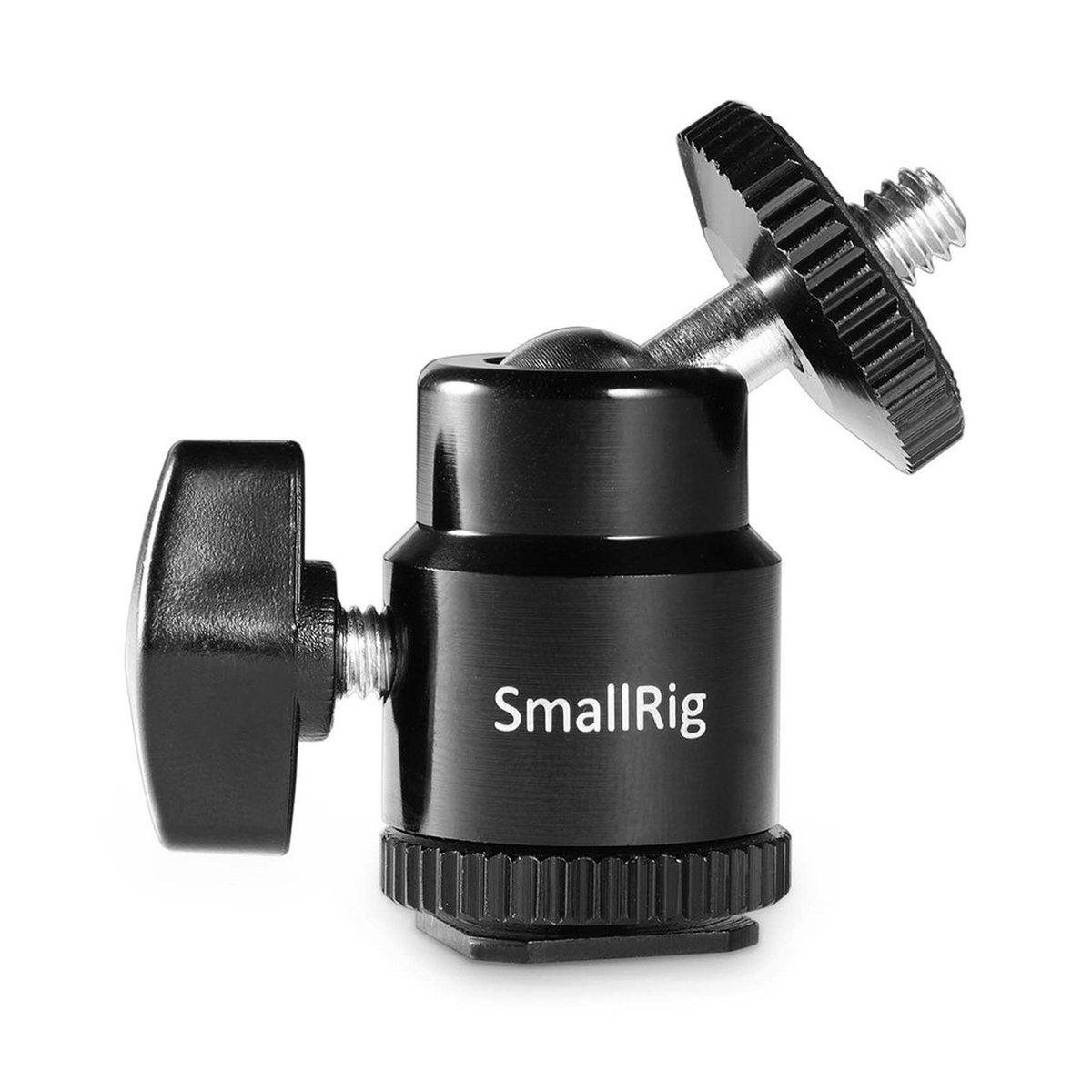 SmallRig 761 Blitzschuhbefestigung 1/4" - Frontansicht des SmallRig Kugelgelenks mit Cold Shoe und 1/4-Zoll-Schraube