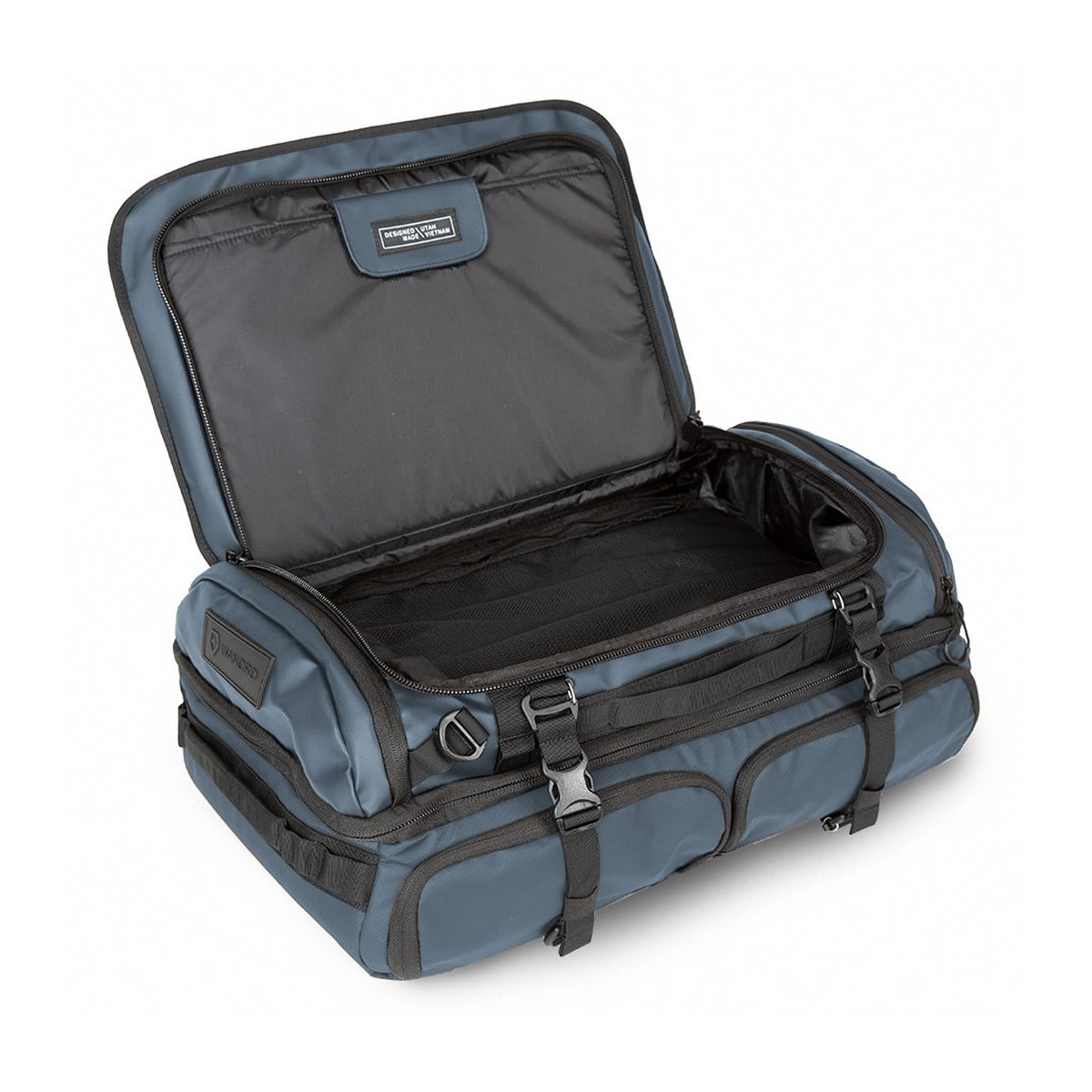 WANDRD HEXAD ACCESS DUFFEL Aegean Blue - Innenansicht geöffneter Duffel Bag