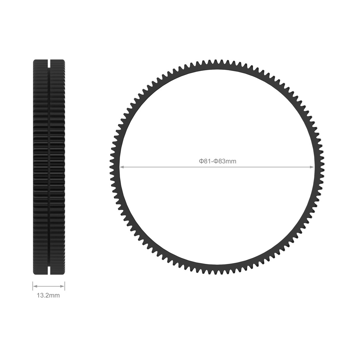 SmallRig 3296 Nahtloser Fokuszahnring Durchmesser 81-83 mm - Technische Zeichnung Zahnkranz mit Maßen: Ø81-83mm und 13.2mm Dicke SmallRig 3296 Nahtloser Fokuszahnring Durchmesser 81-83 mm - Technische Zeichnung Zahnkranz mit Maßen: Ø81-83mm und 13.2mm Dicke