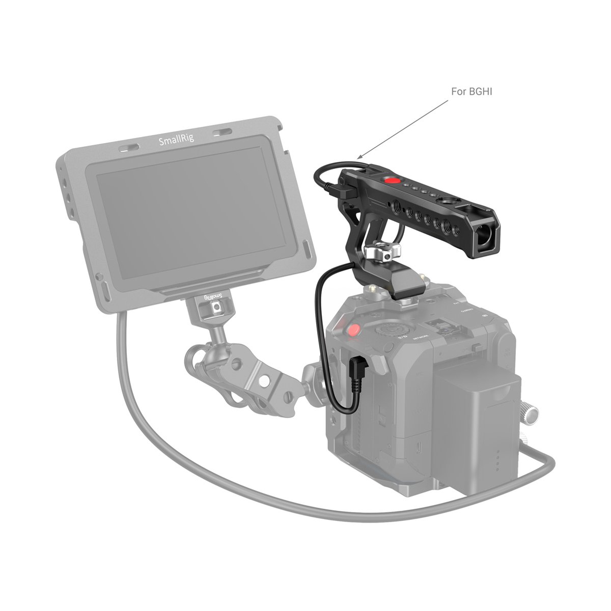 SmallRig 3322 Nato Top Handle with Record Start/Stop Remote Trigger - Anwendungsbeispiel: SmallRig Top-Griff (für BGHI) und Monitor an Kamera