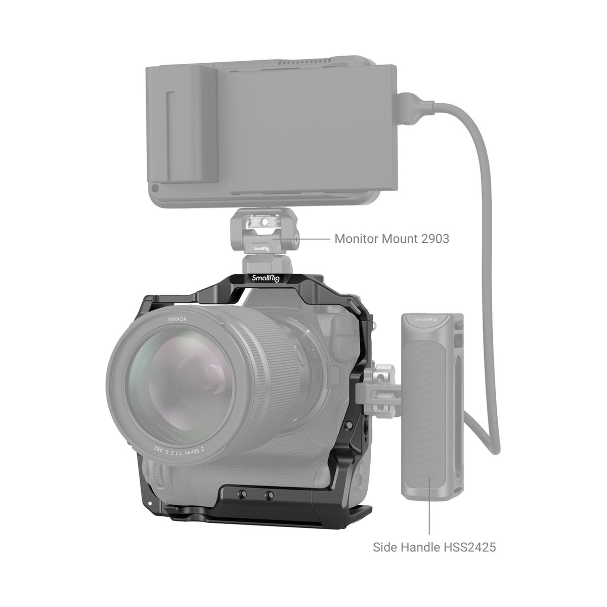 SmallRig 3195 Cage für Nikon Z9 - Anwendungsbeispiel: SmallRig Kamerarig mit Monitorhalterung und Seitengriff