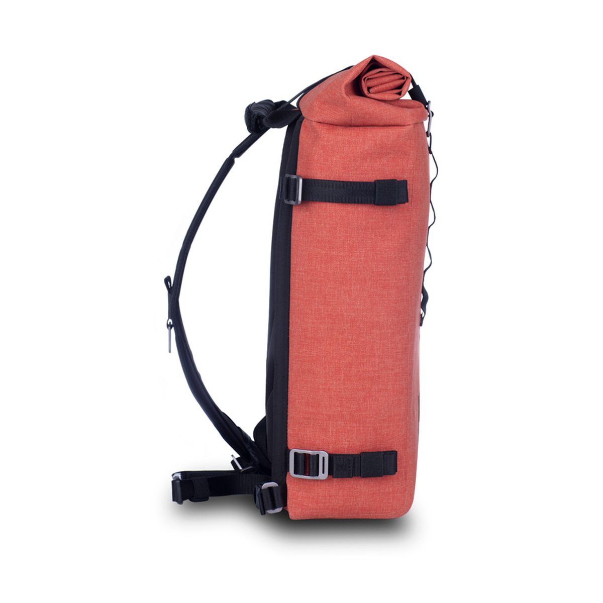 F-Stop DYOTA 11 Rooibos Tea (gebranntes orange) - Linke Seitenansicht des orangefarbenen Rucksacks mit Rollverschluss