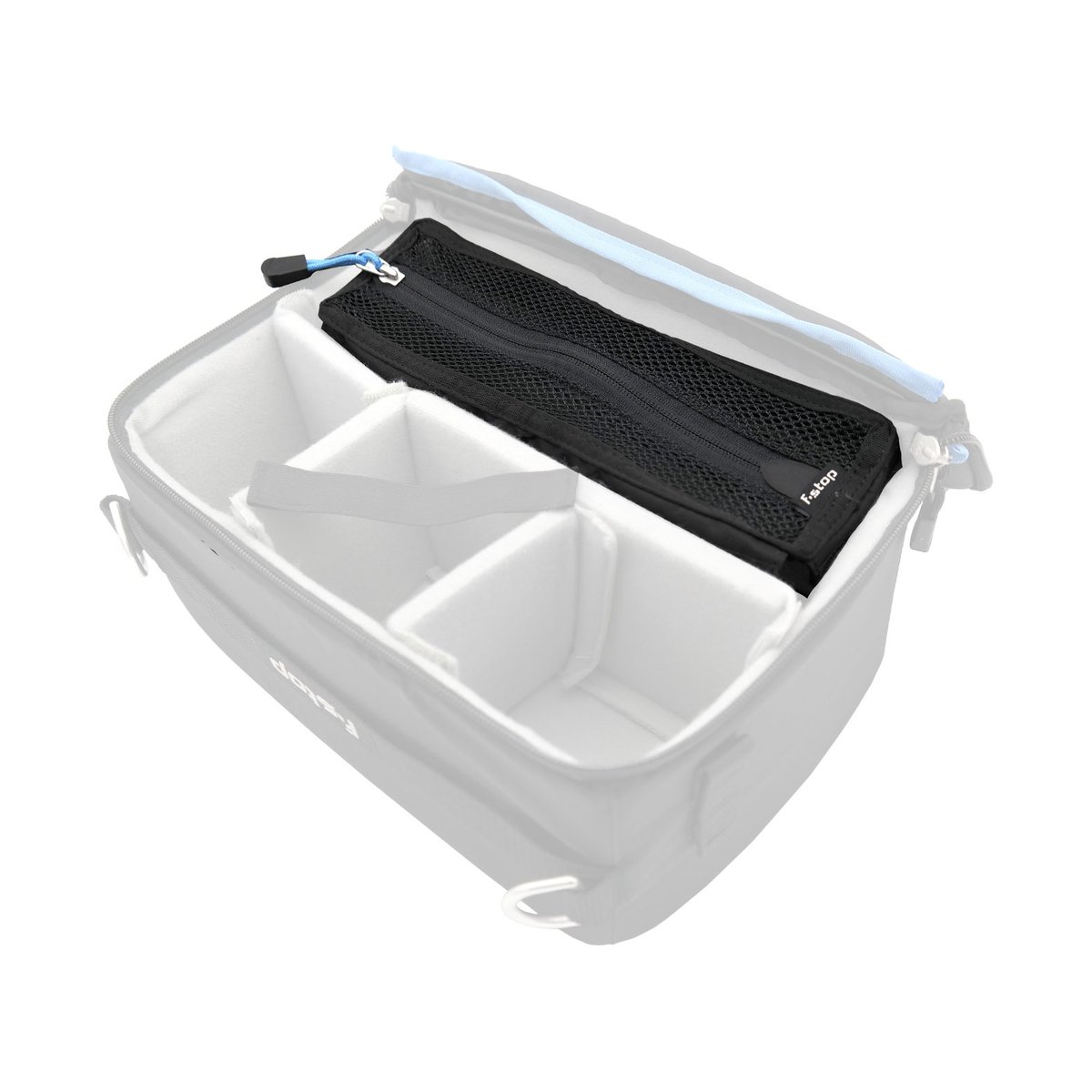 F-Stop ICU Gate Anthracite (Matte Black) - Innenansicht mit Reißverschluss-Netztasche und gepolsterten Fächern des Camera Bag Inserts F-Stop ICU Gate Anthracite (Matte Black) - Innenansicht mit Reißverschluss-Netztasche und gepolsterten Fächern des Camera Bag Inserts