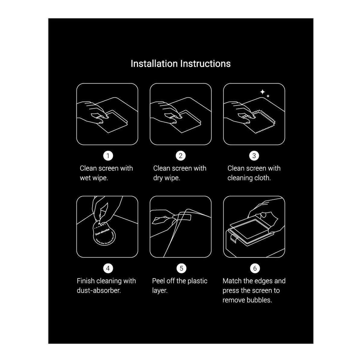 SmallRig 3274 Screen Protector für BMPCC 6K PRO (2 pcs) - Anleitung zur Anbringung des Displayschutzes mit 6 Illustrierten Schritten