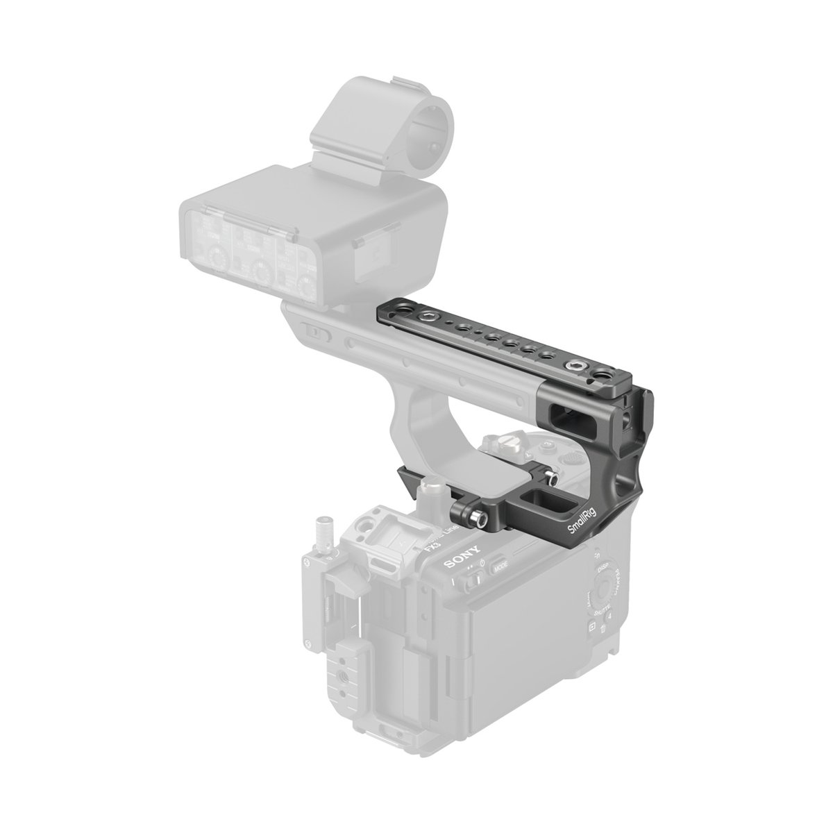 SmallRig 4830 Extension Mount Plate Kit für Sony FX3 / FX30 XLR Handle - Detailansicht der Montage: SmallRig Top-Griff-Erweiterung an Sony FX3 Kamera.