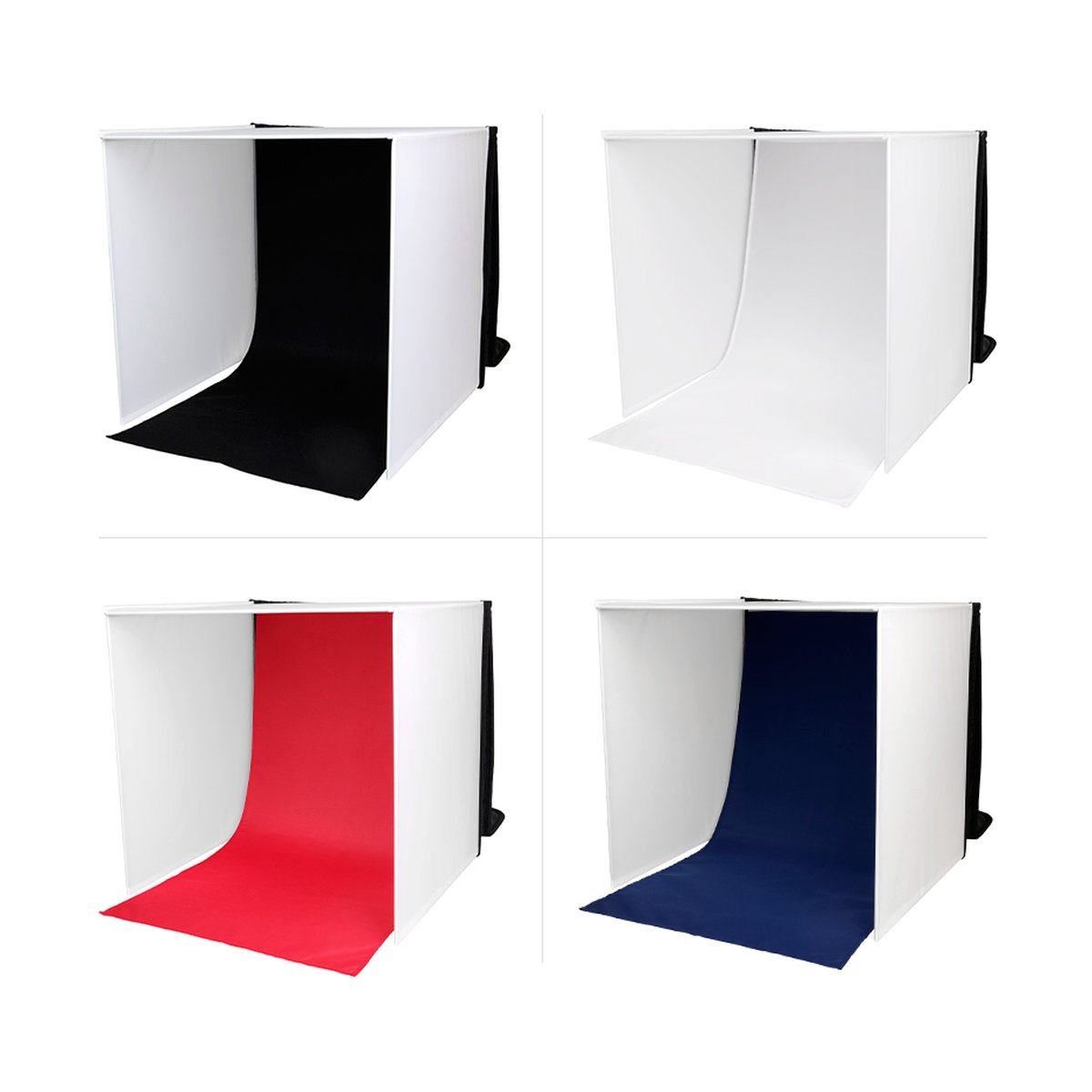 Caruba Tragbares Fotostudio 40x40x40cm mit Separaten Halogenlampen - Farboptionen für Hintergründe des Fotostudios: Schwarz, Weiß, Rot, Blau