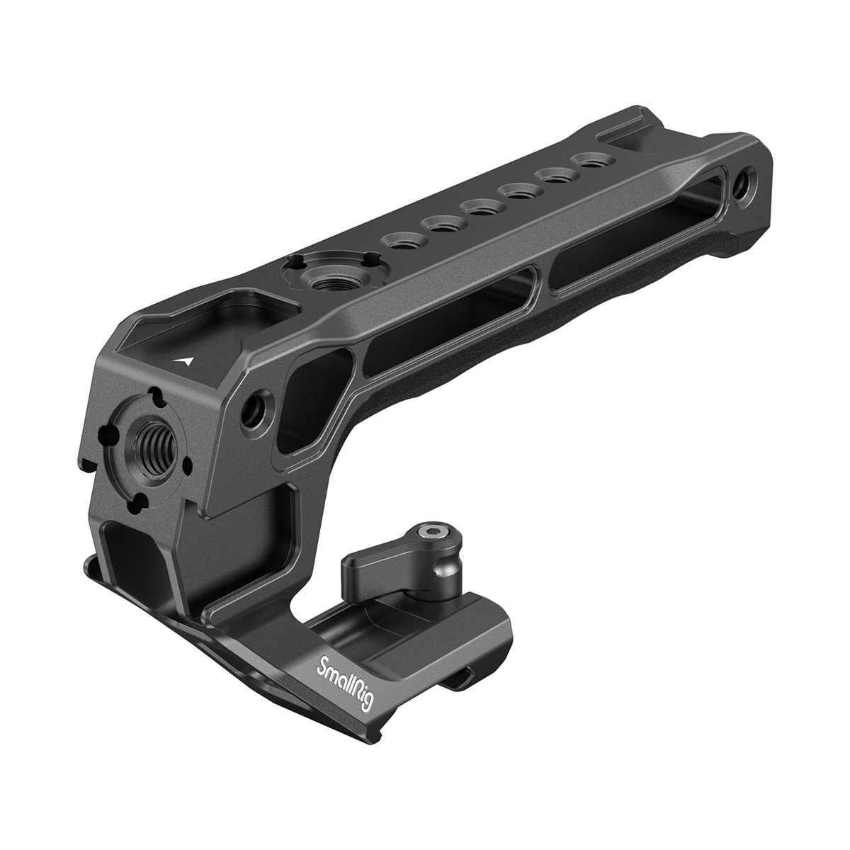 SmallRig 3766 NATO Top-Griff Lite - Schrägansicht des SmallRig Top-Handles mit Montagepunkten und Logo