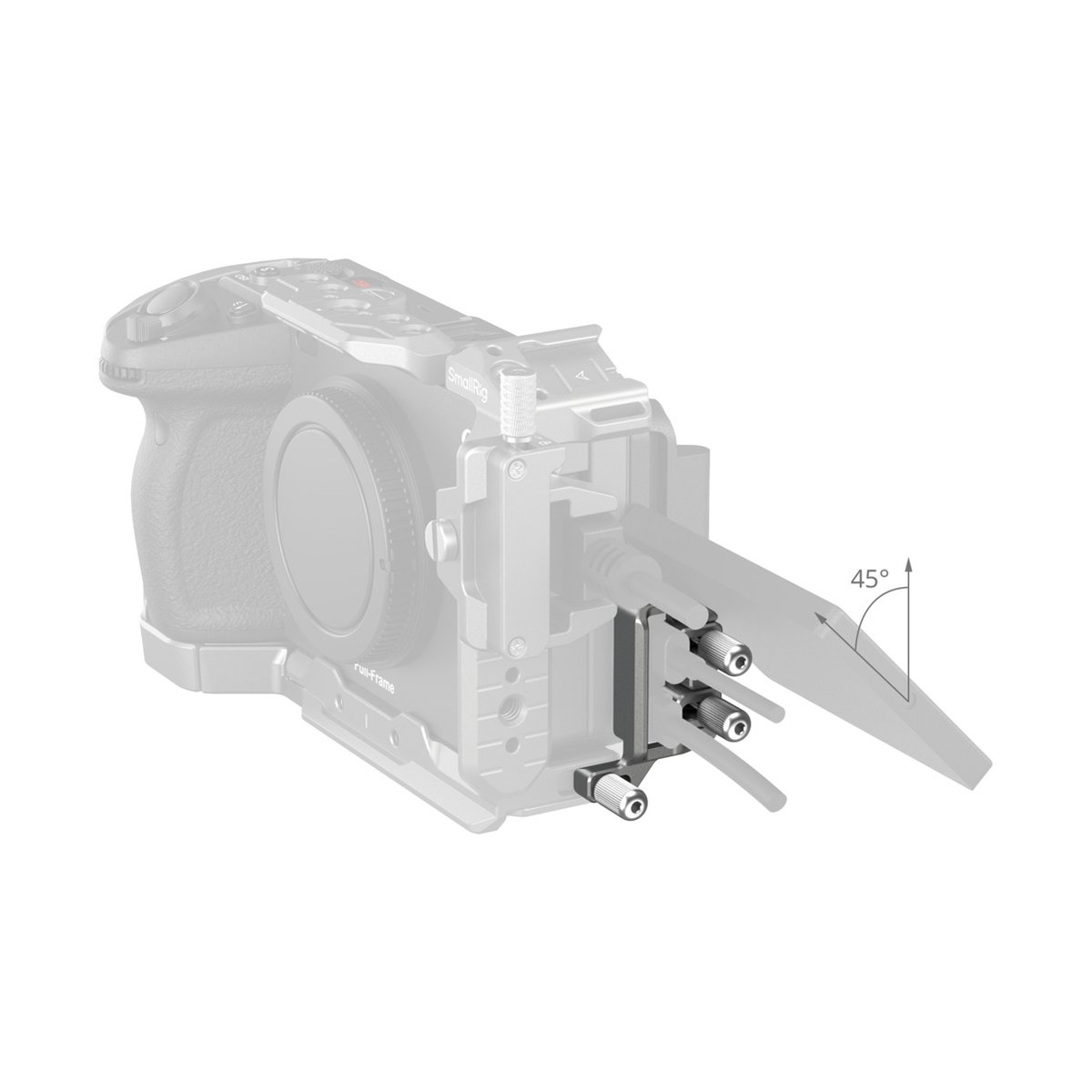 SmallRig 4829 USB-C&MULTI Cable Clamp für Sony FX3 / FX30 HawLock QR Cages - Anwendungsbeispiel: Kamerakäfig mit befestigten Zubehörstangen, die im 45-Grad-Winkel vom Rig abstehen.