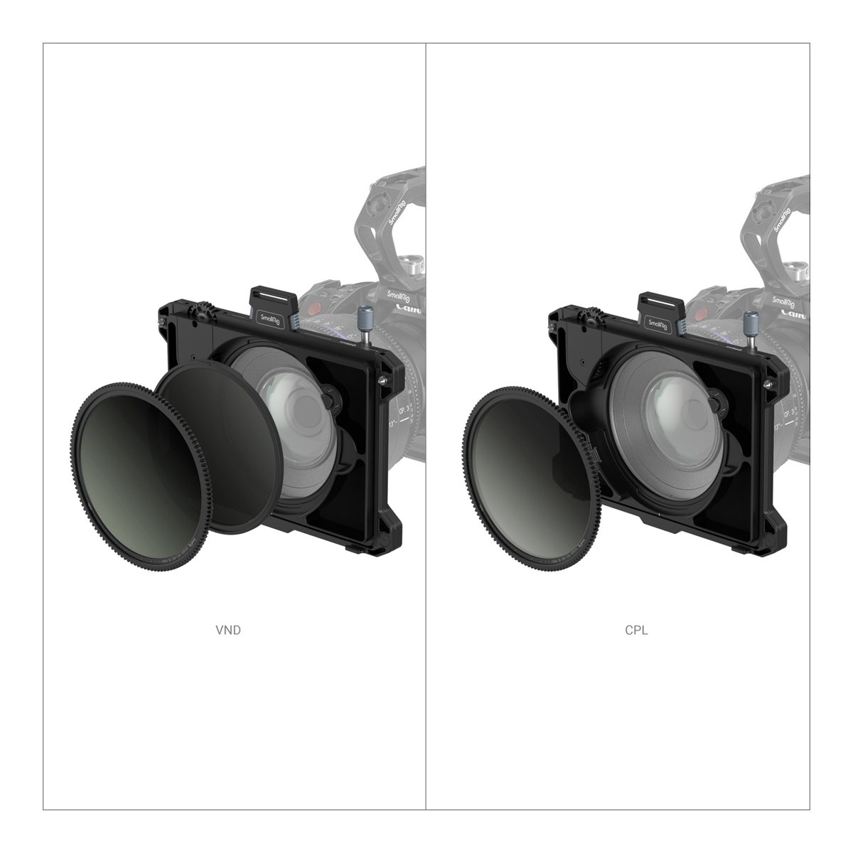 SmallRig 3645 modulare Matte Box (multifunktional, Ø 95 mm) VND Kit - Vergleich: VND- und CPL-Filter mit Matte Box und Kameraobjektiv