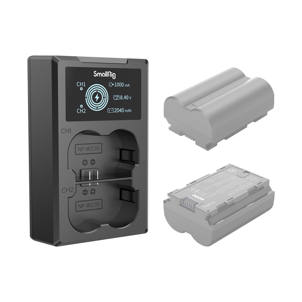 SmallRig 4085 NP-W235 Akku Ladegerät - Lieferumfang: SmallRig Dual-Ladegerät für NP-W235 mit zwei NP-W235 Akkus.