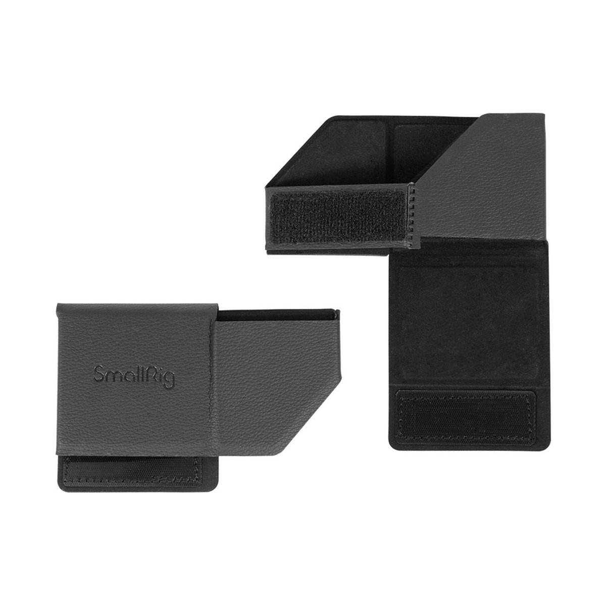 SmallRig 3206 Sonnenblende für SONY Alpha 7 IV/7S III/7C/ZV-1/FX3-Kamera - SmallRig faltbares Etui, Ansicht geschlossen mit Logo und geöffnet mit Klettverschluss