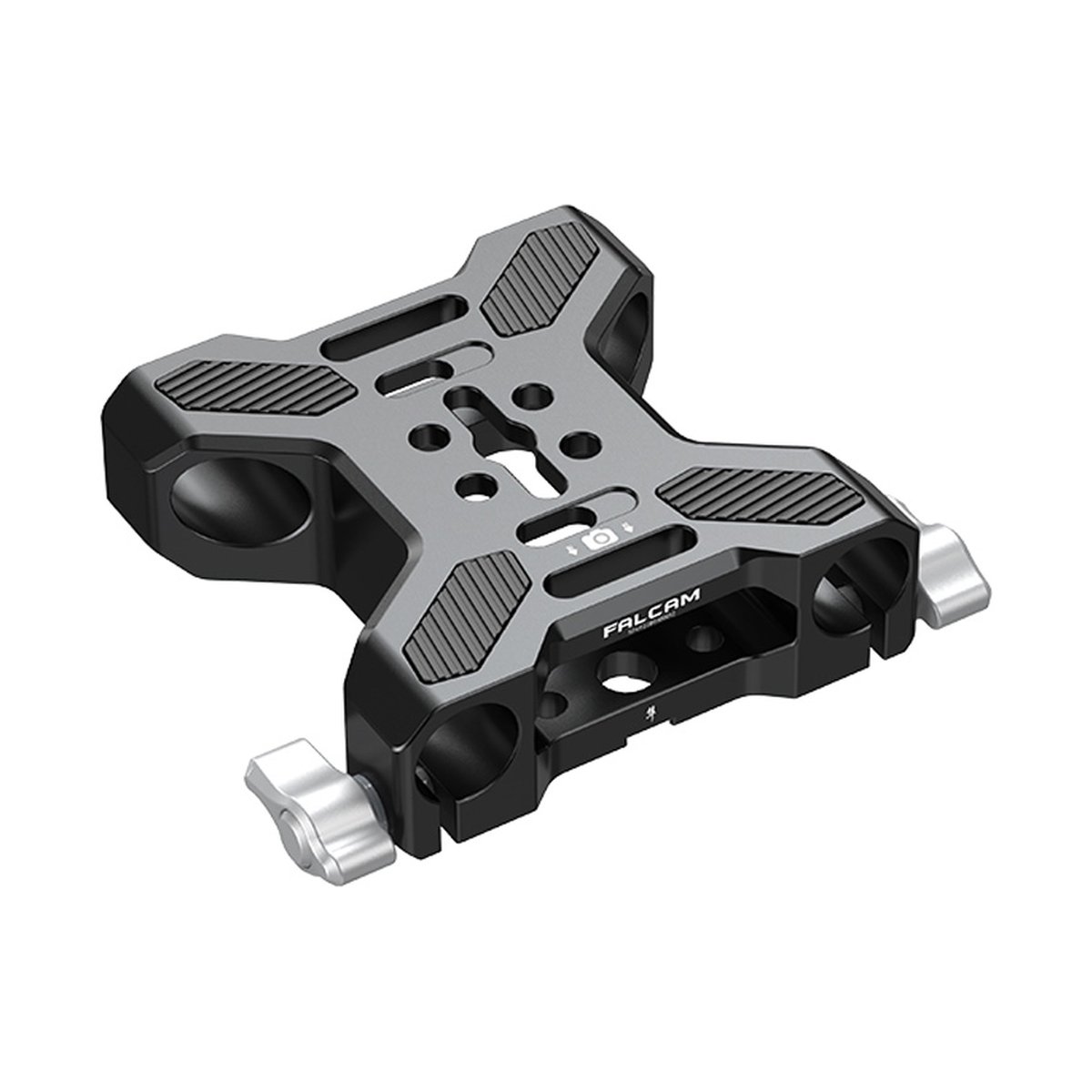 Falcam Universal Dual-Rod Base 3306 - FALCAM Rig-Montageplatte, perspektivische Ansicht.