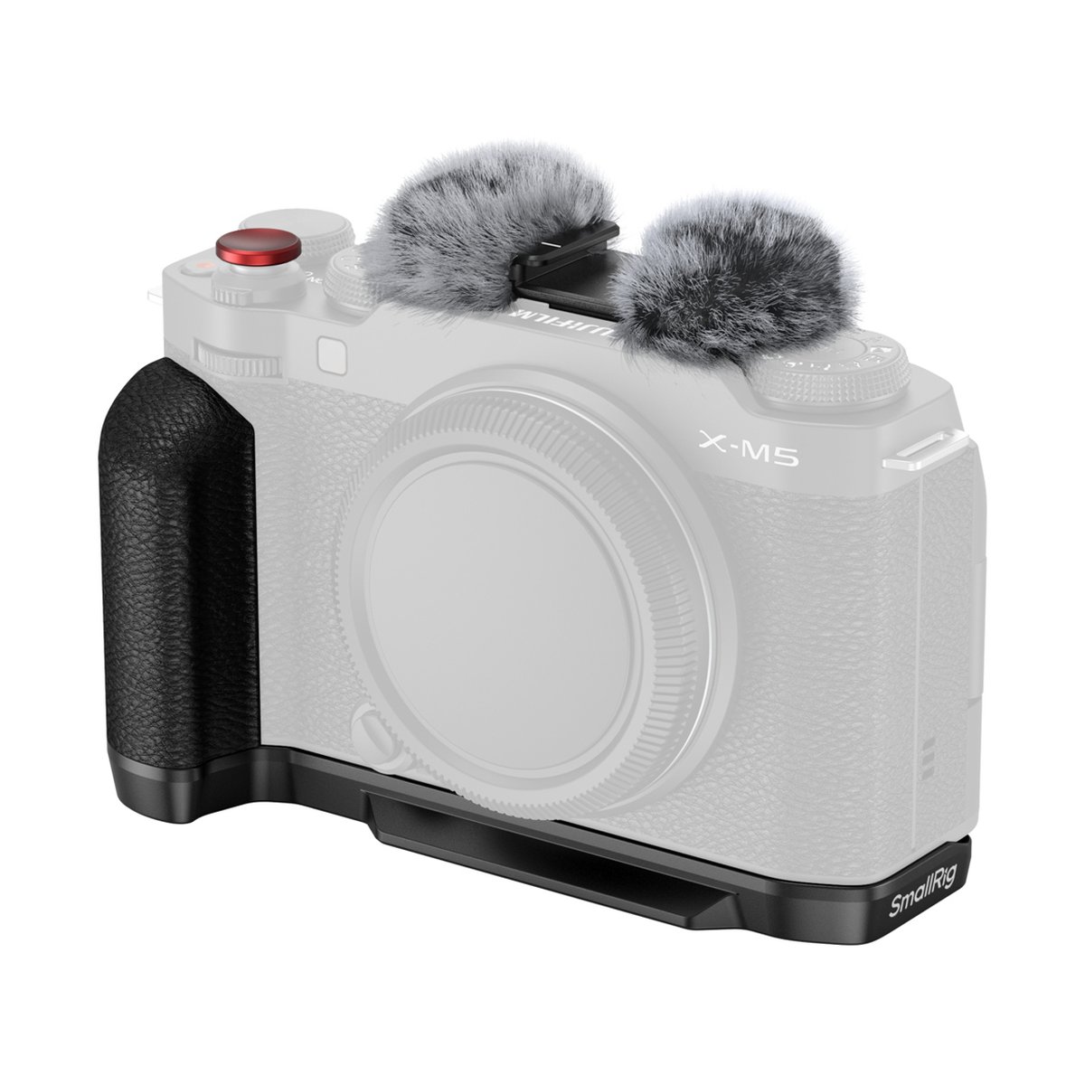 SmallRig 4876 L-Shape Mount Plate mit Silikongriff f. Fujifilm X-M5 - Anwendungsbeispiel: Vorderansicht Kamera mit montiertem Handgriff und Basisplatte