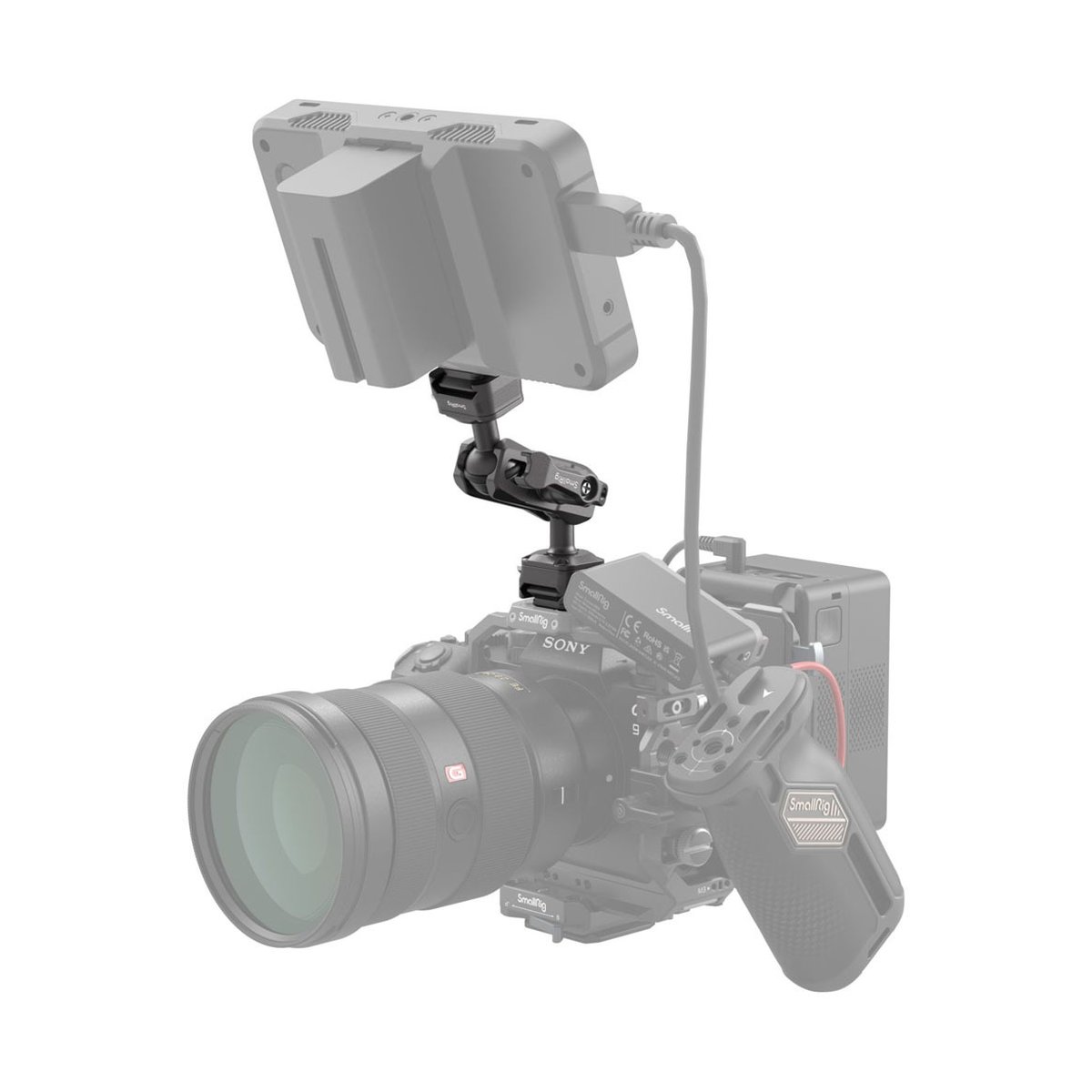 SmallRig 4488 HawkLock H21 QR Magic Arm mit Ball Head - Anwendungsbeispiel: Monitorarm auf Kamera montiert SmallRig 4488 HawkLock H21 QR Magic Arm mit Ball Head - Anwendungsbeispiel: Monitorarm auf Kamera montiert