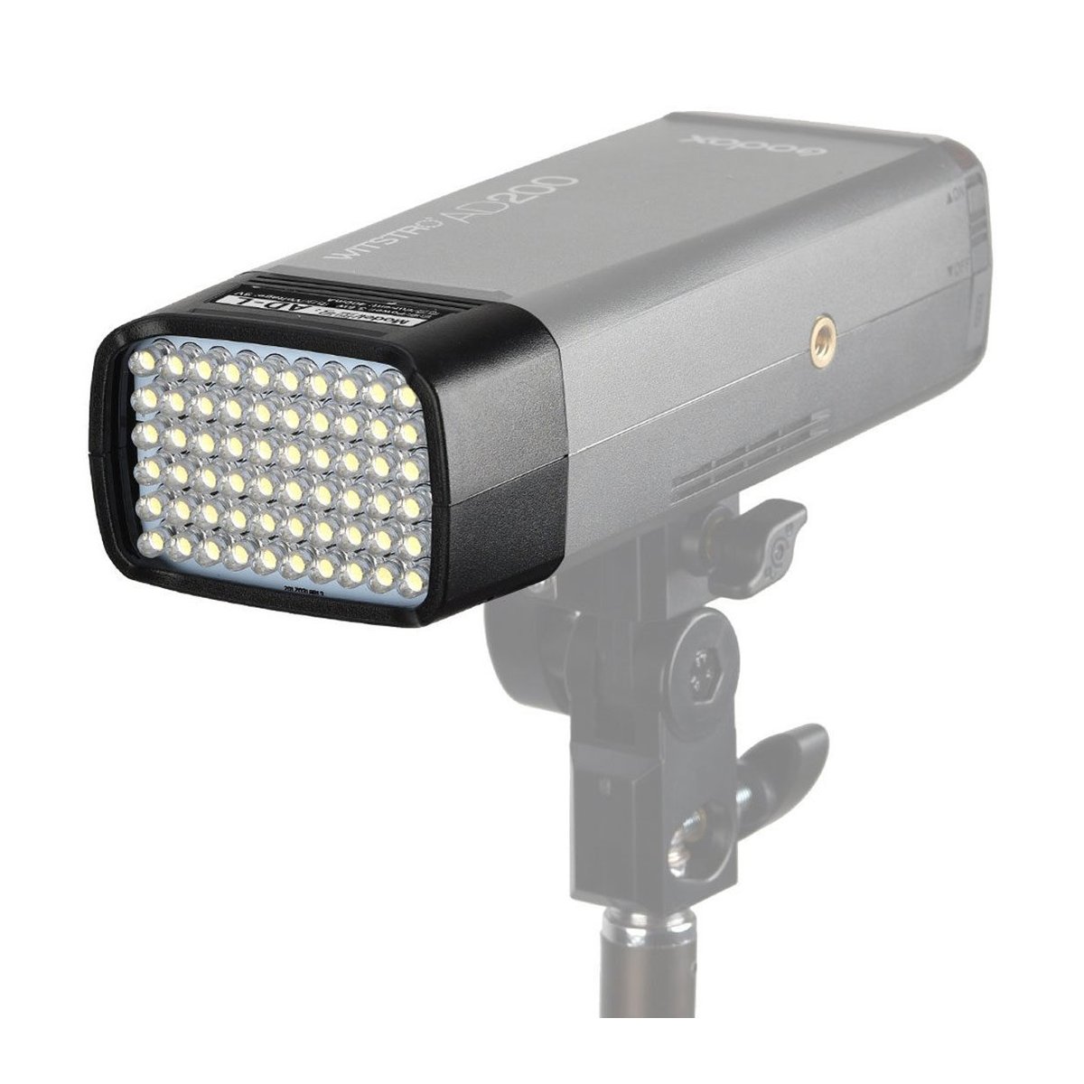 Godox Led Head voor AD200 - Godox AD200 Blitz: Detailansicht des LED-Kopfes auf Stativ