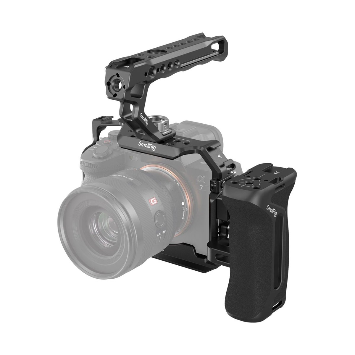 SmallRig 3669C Advanced Kit für Sony Alpha 7R V / 7 IV / 7S III - Anwendungsbeispiel: SmallRig Kamerakäfig mit Top- und Seitengriff an Kamera