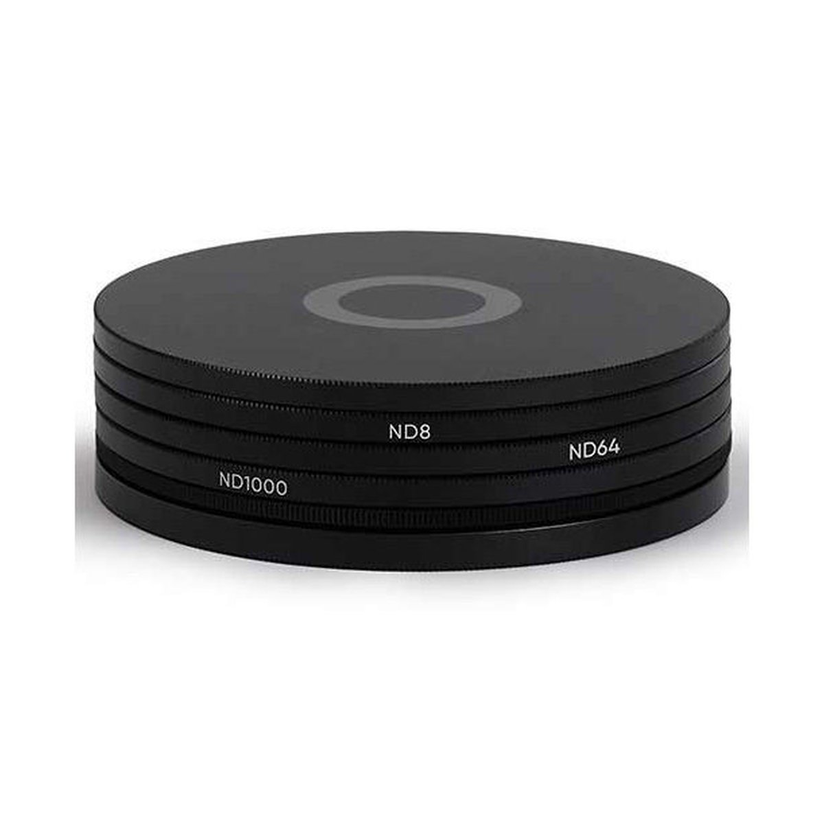 Urth 49mm Magnetic ND Selects Kit (Plus+) (ND8+ND64+ND1000) - Lieferumfang: Drei schwarze ND-Filter (ND8, ND64, ND1000) gestapelt.