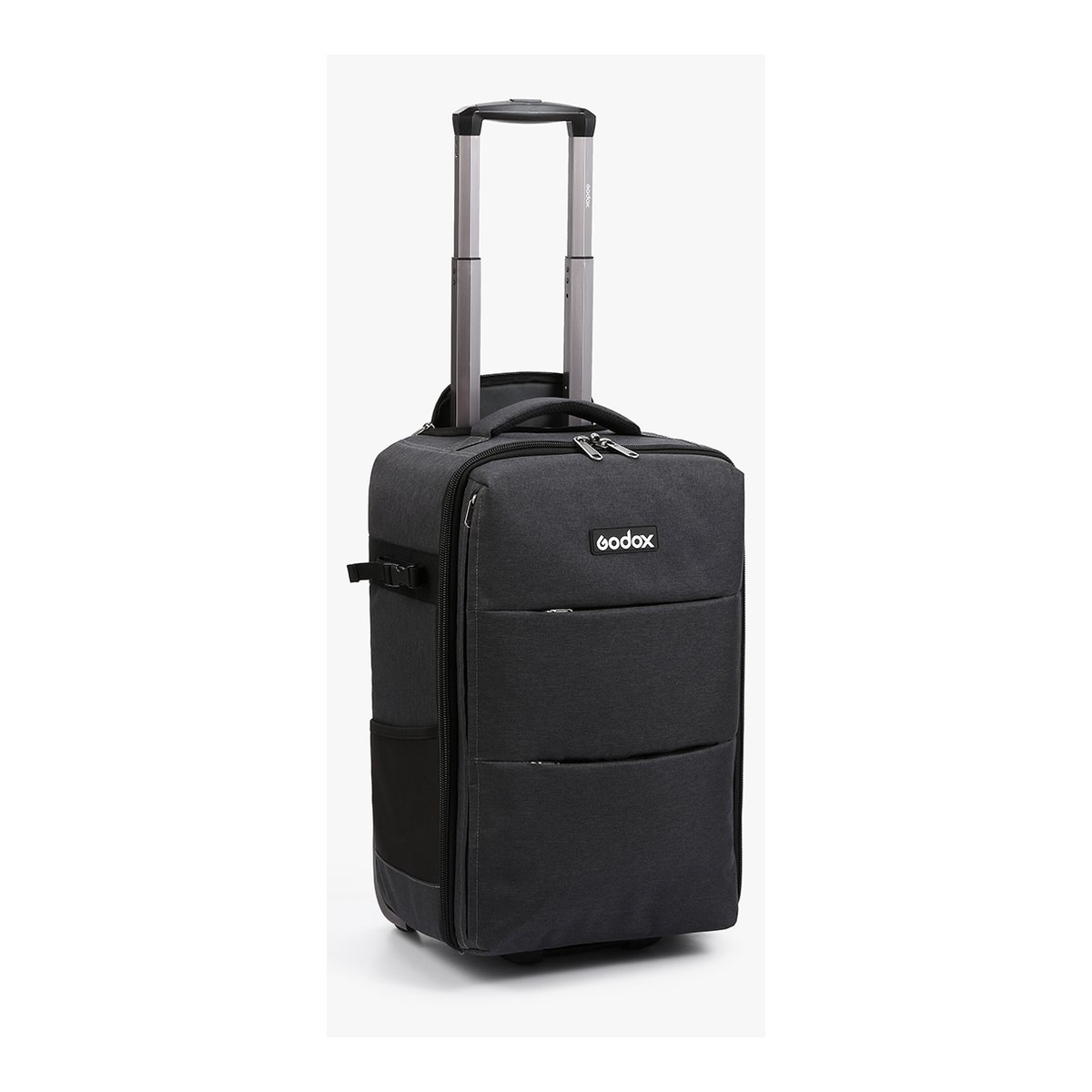 Godox (CB-17) Rolltasche AD1200 Pro - Frontansicht einer Godox Kamerarolltasche in Dunkelgrau mit ausgezogenem Teleskopgriff.
