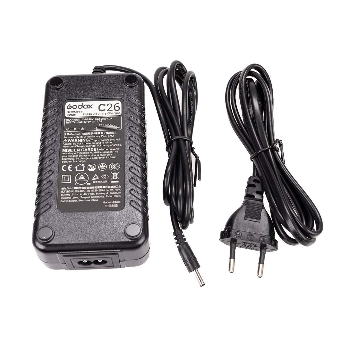 Godox Lader AD600PRO Serie - Lieferumfang: Godox C26 Ladegerät mit Netzkabel und Ausgangskabel