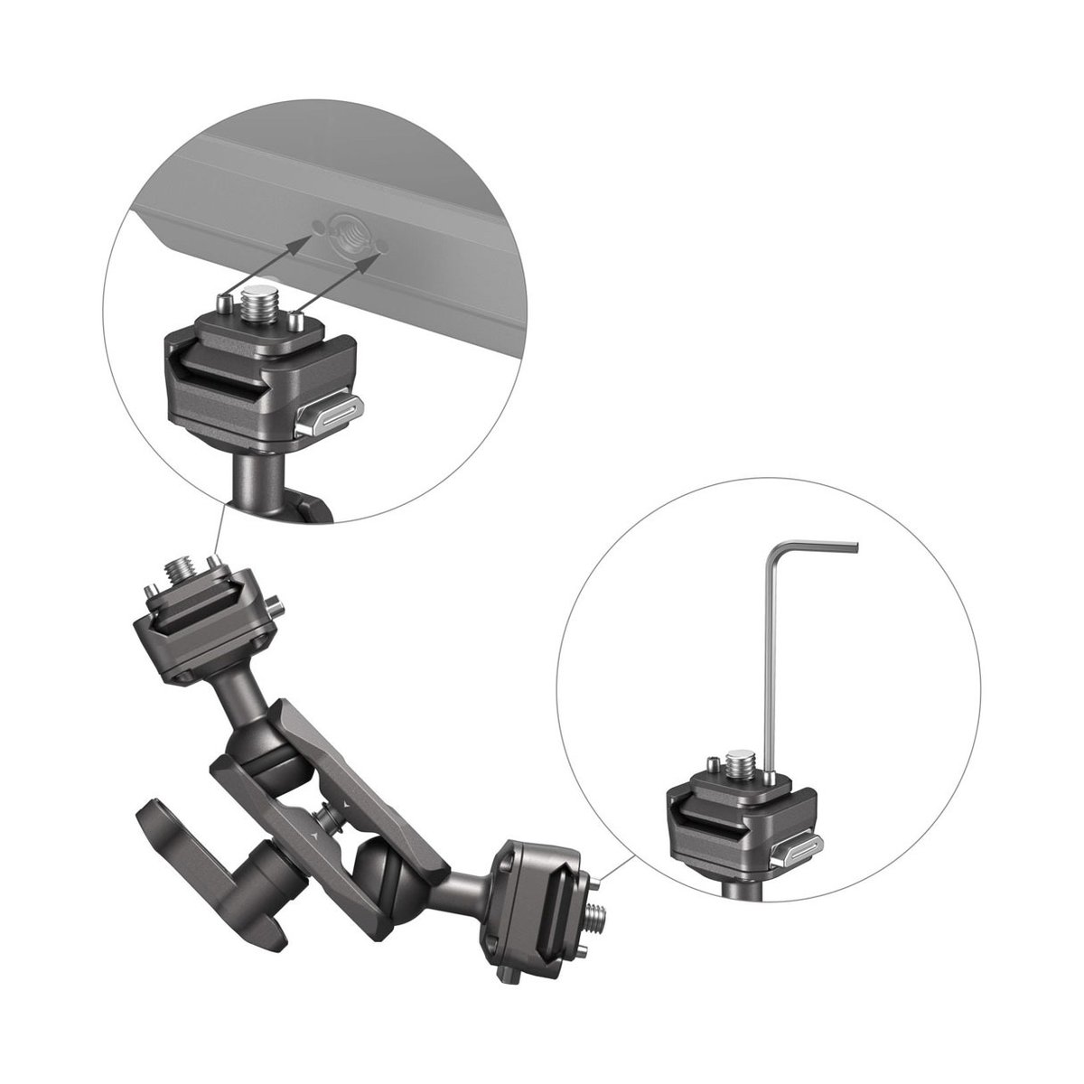 SmallRig 4488 HawkLock H21 QR Magic Arm mit Ball Head - Anwendungsbeispiel mit Montage- und Einstellungsdetails SmallRig 4488 HawkLock H21 QR Magic Arm mit Ball Head - Anwendungsbeispiel mit Montage- und Einstellungsdetails