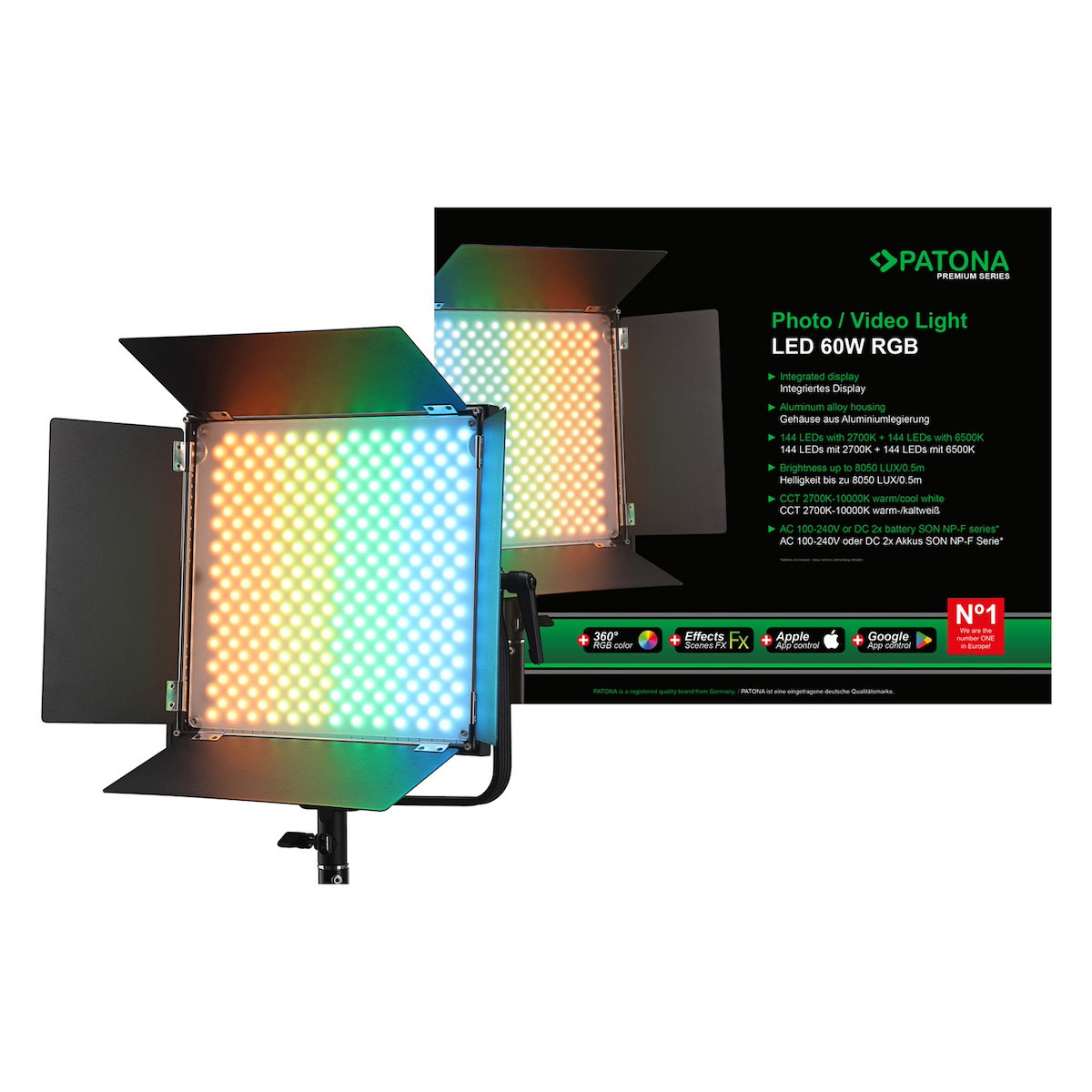 Patona Premium LED RGB Foto / Videolicht 60W