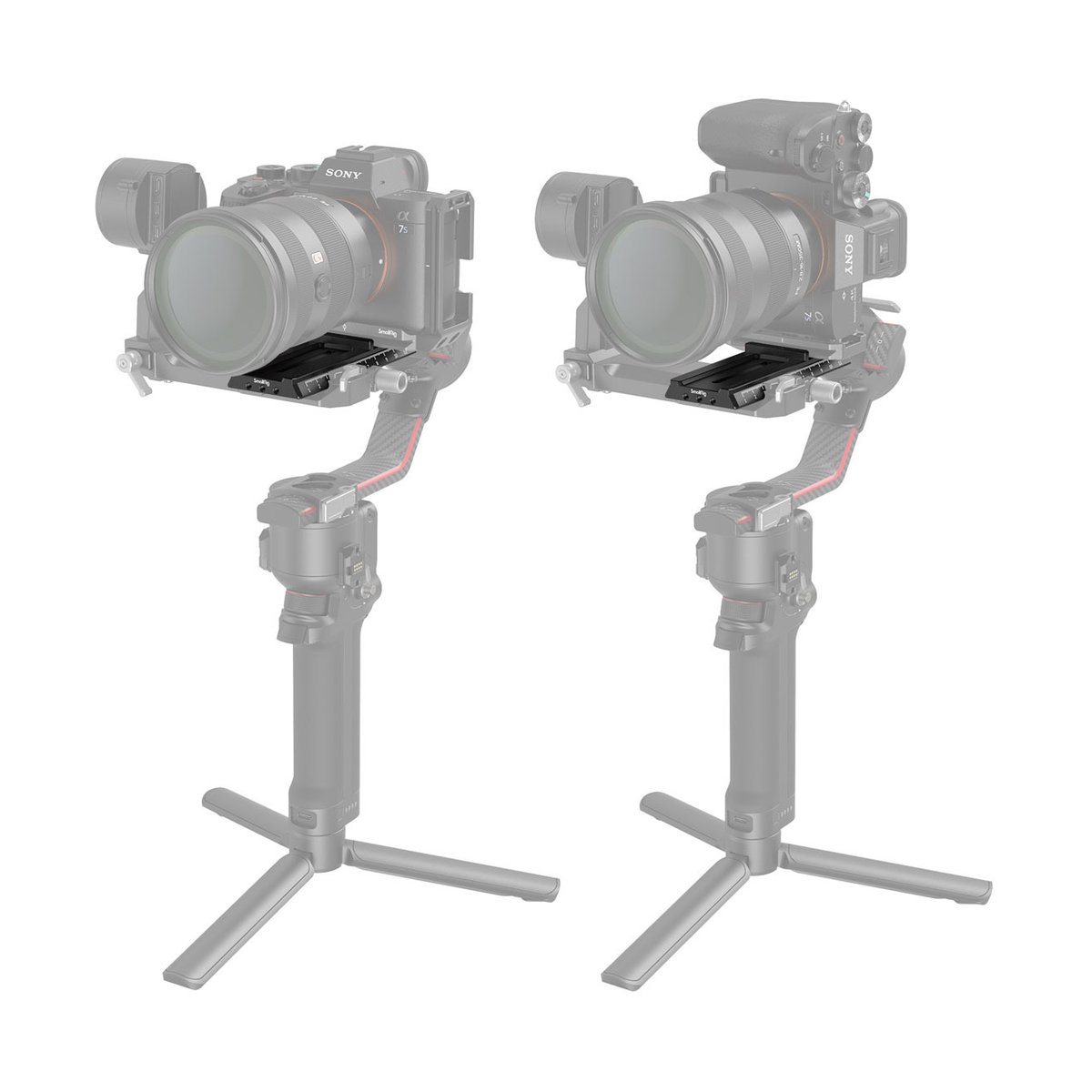 SmallRig 3061 Schnellwechselplatte mit Arca-Swiss für DJI RS2/RSC2 - Anwendungsbeispiel: Zwei Kameras auf Gimbals montiert.