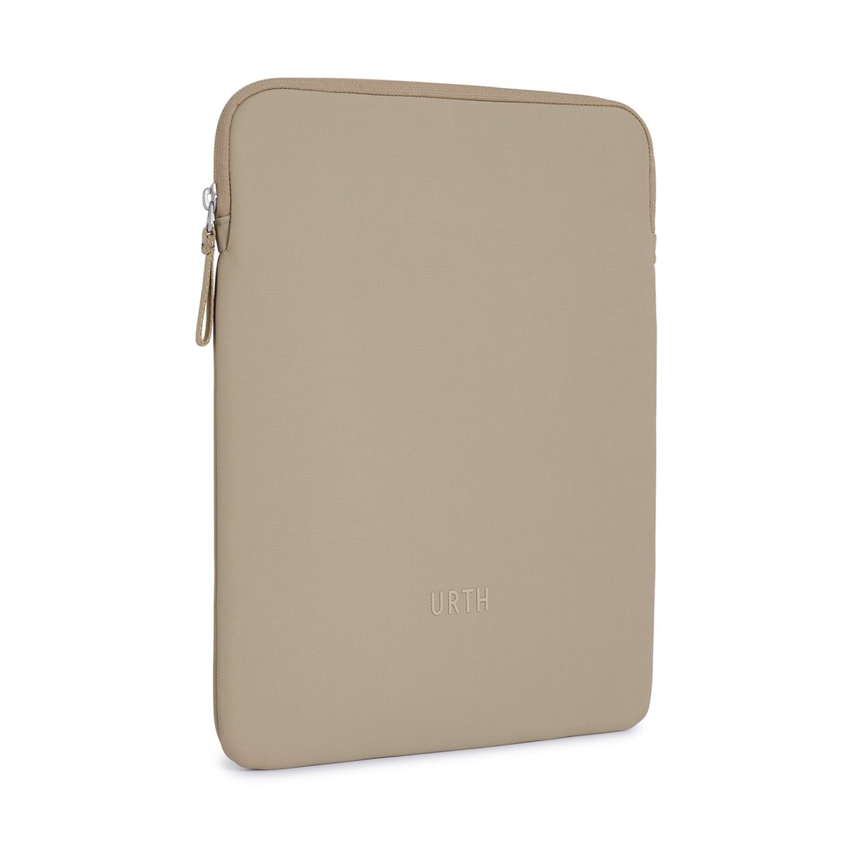 Urth Naos 13/14" Laptoptasche (Beige) - Beige Laptophülle, Frontansicht mit Reißverschluss und Urth-Logo.