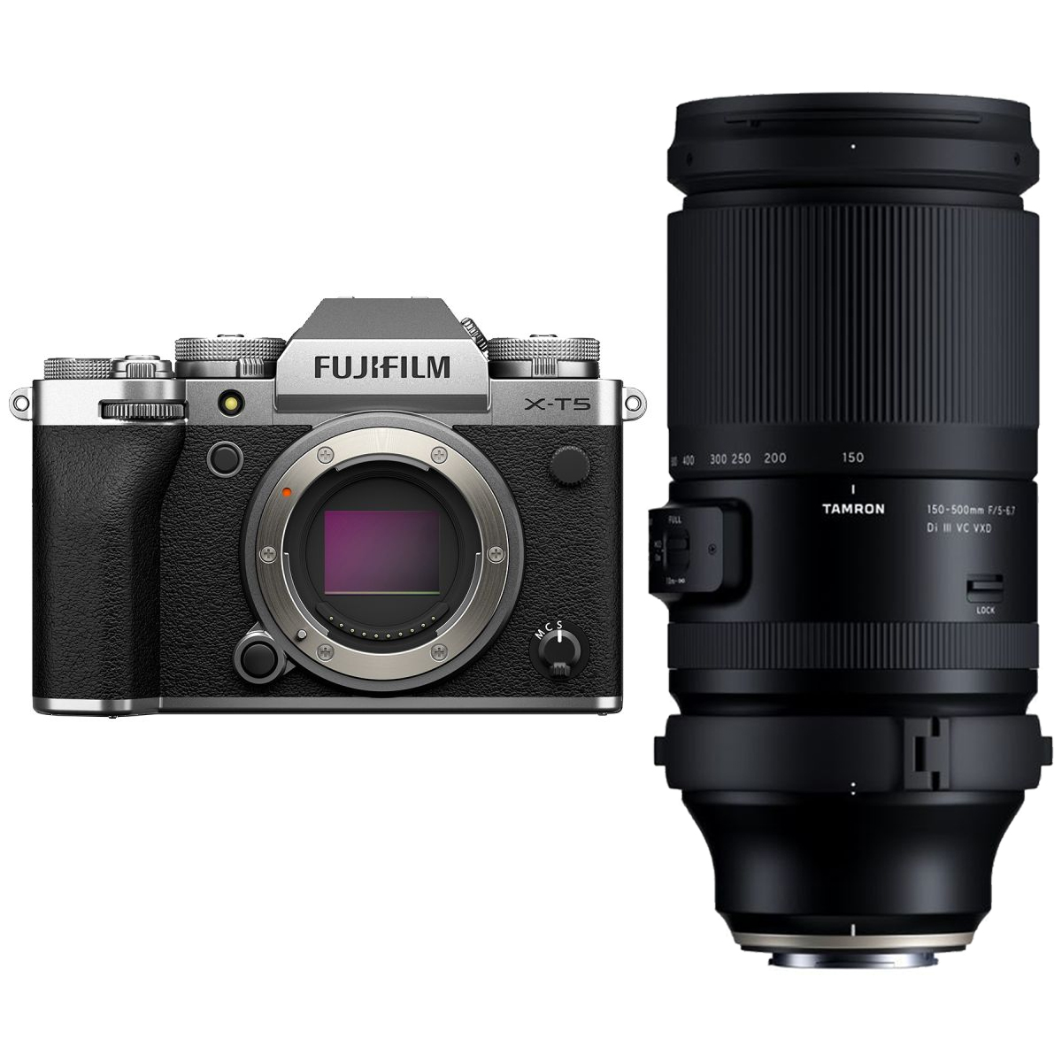 Fujifilm X-T5 Silber + Tamron 150-500 mm 1:5,0-6,7 Di III VC VXD Fujifilm X