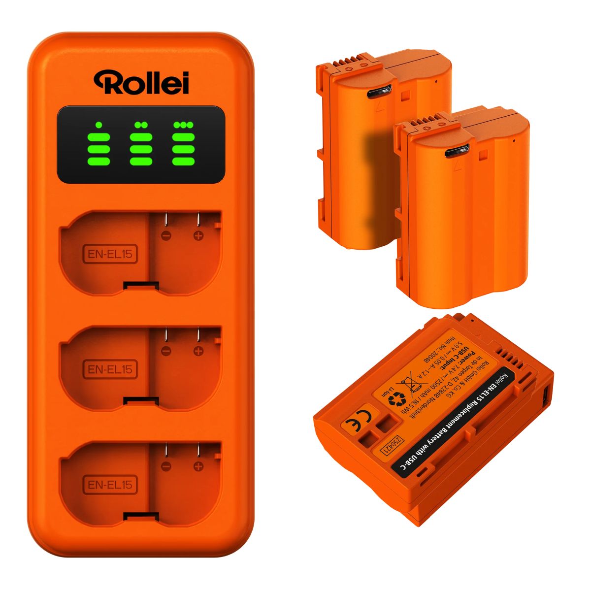 Rollei Ladegerät-Set Nikon EN-EL15 (3 Akkus + Lader)