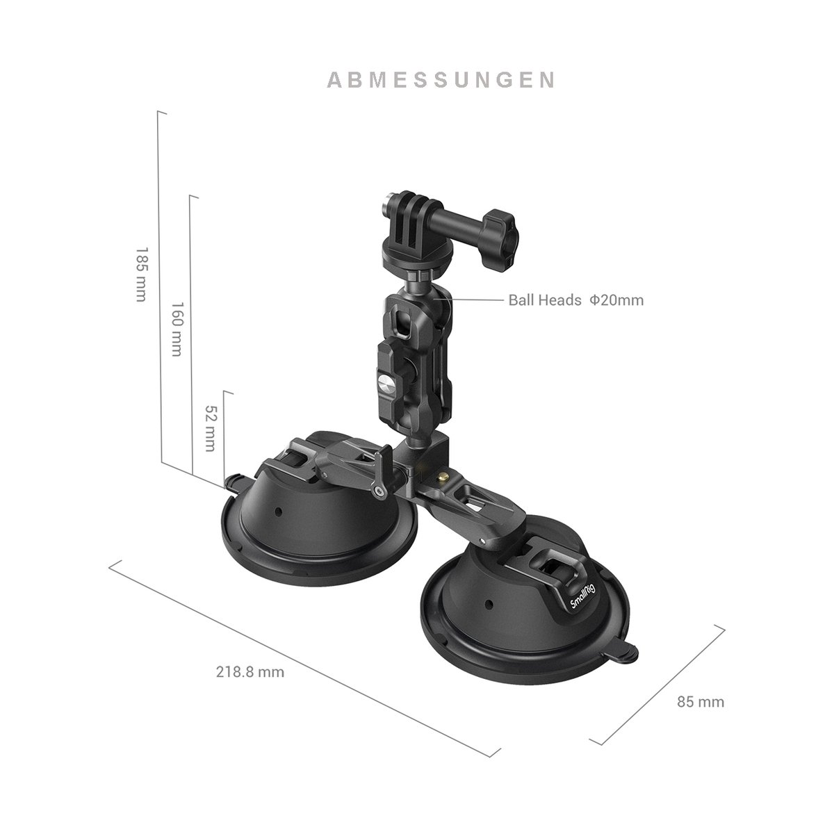 SmallRig 3566 SC-2K Portable Doppel-Saugnapf-Kamerahalterung - Abmessungen des SmallRig Doppel-Saugnapf-Halters für Kameras