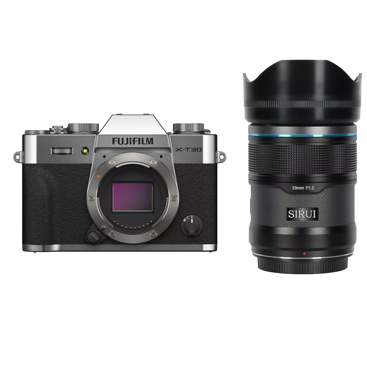 Fujifilm X-T30 II Silber + Sirui Sniper Serie 33 mm 1:1,2 APS-C AF Fuji X-Mount Schwarz Carbon