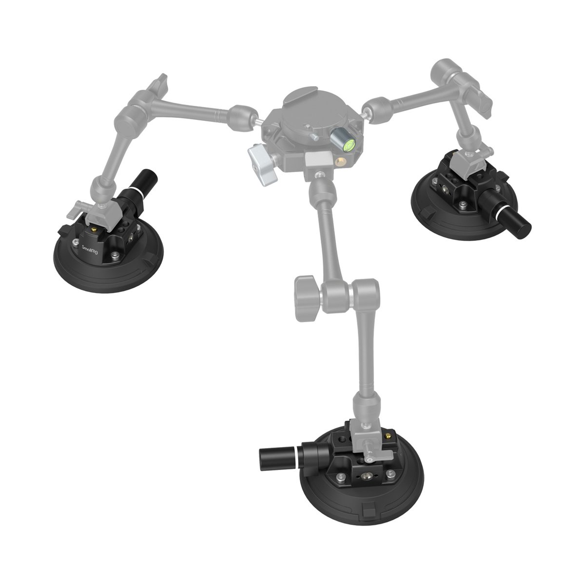 SmallRig 4122B 4" Saugnapf- Kamerahalterung - Gesamtansicht der dreipunktigen Saugnapf-Halterung mit Gelenkarmen