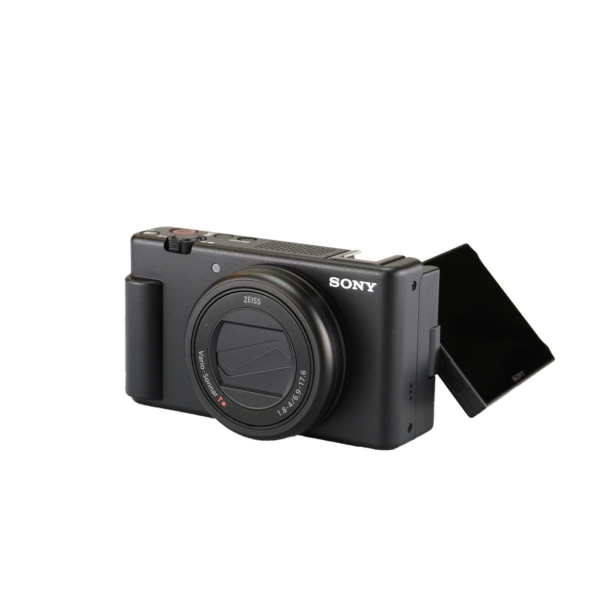 Sony ZV-1 II Vlog Kamera mit schräg geöffnetem Display schräg von vorne