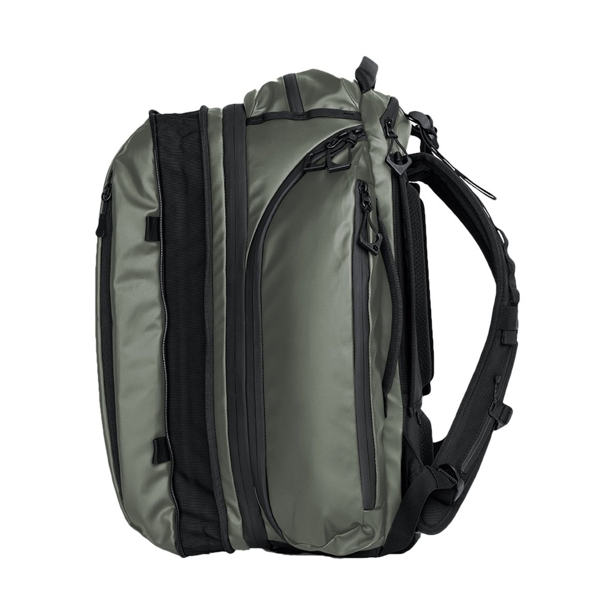 WANDRD Transit 35L Travel Backpack Wasatch Green Essential Bundle - Seitenansicht WANDRD Transit 35L Travel Backpack Wasatch Green Essential Bundle - Seitenansicht