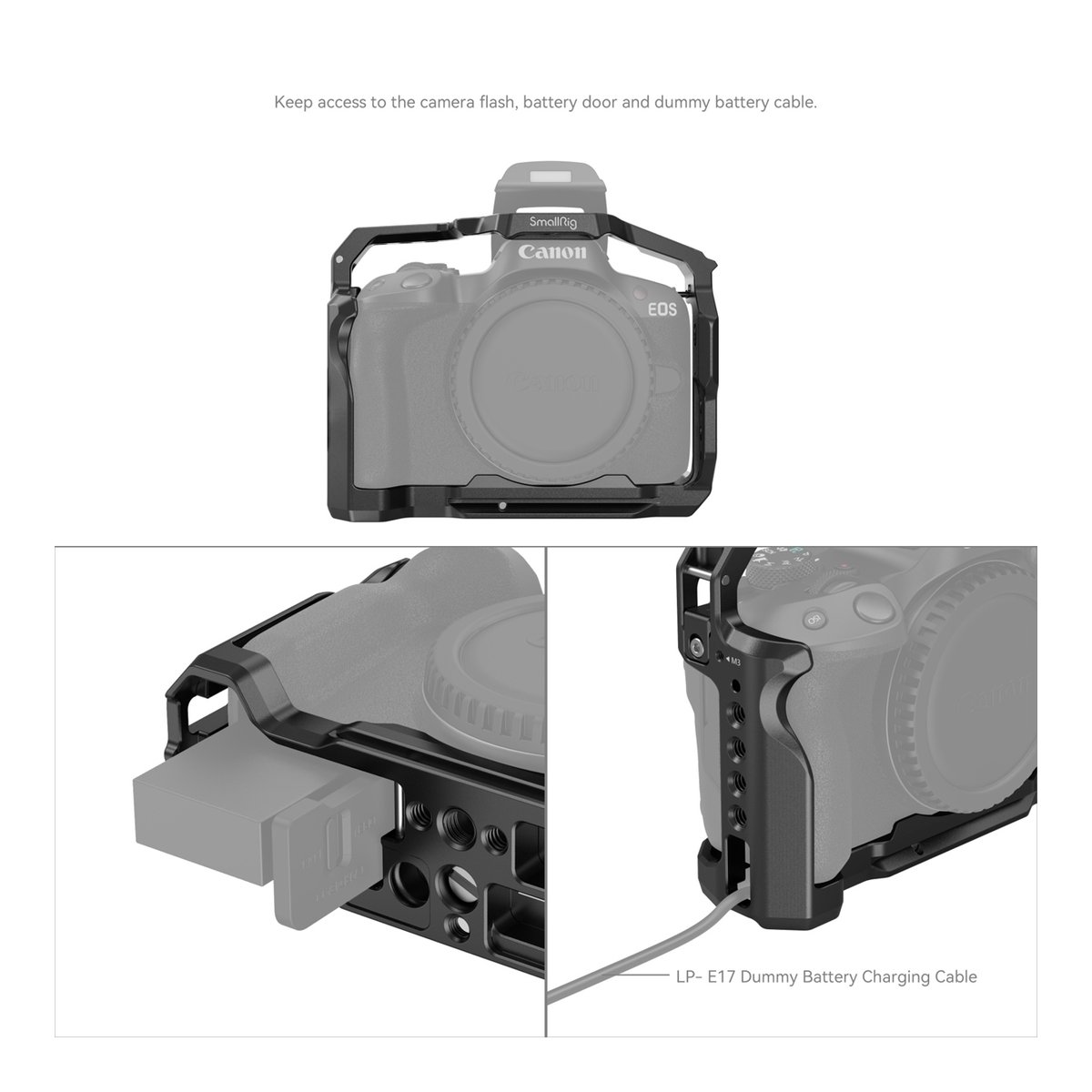 SmallRig 4214 Cage für Canon EOS R50 - SmallRig Kamerakäfig: Freier Zugang zu Blitz, Akku und Dummy-Batteriekabel bei montiertem Käfig.