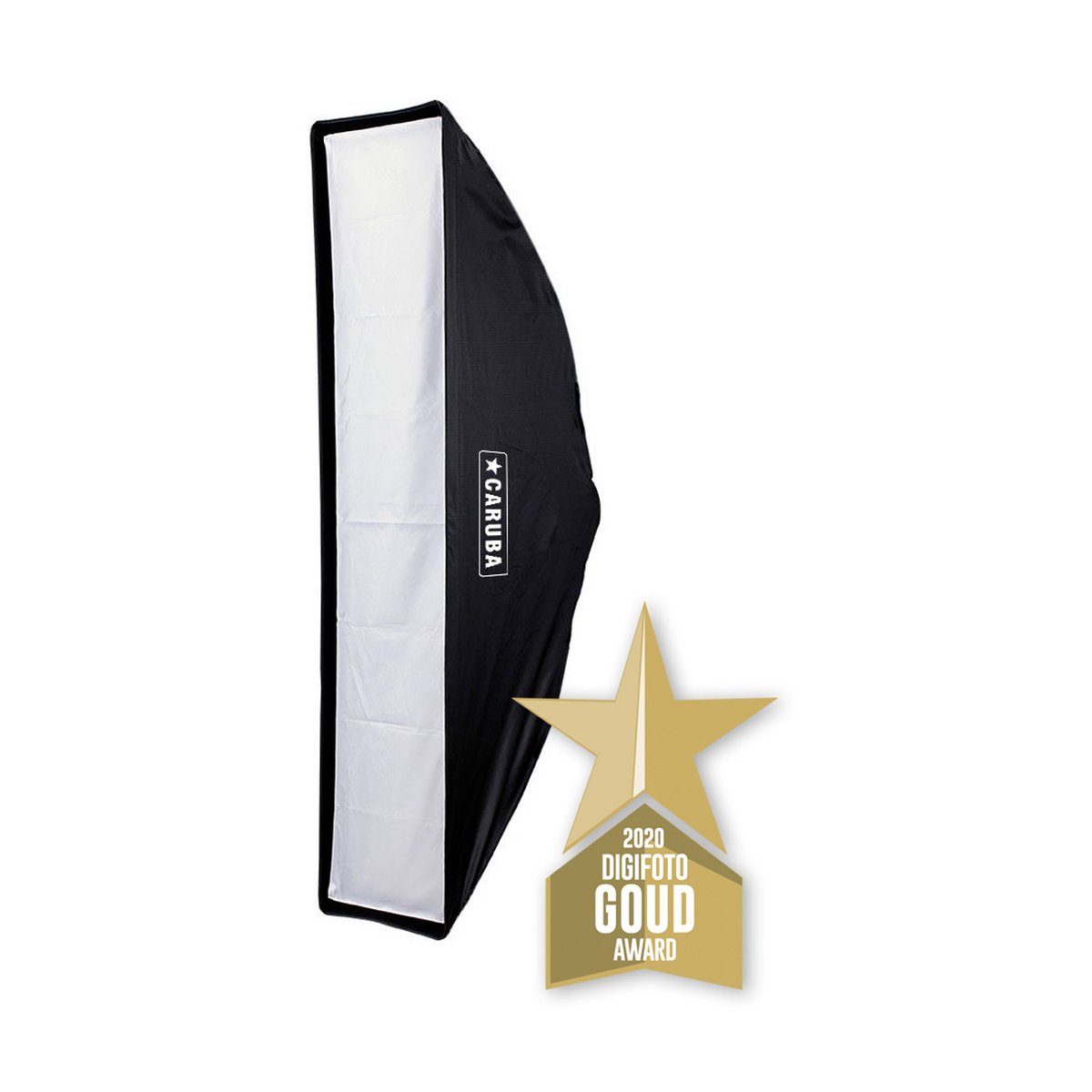 Caruba Quick Assembly Matte Silver Strip Softbox 30 x 40 cm - Caruba Softbox, Seitenansicht, mit 2020 Digifoto Goud Award