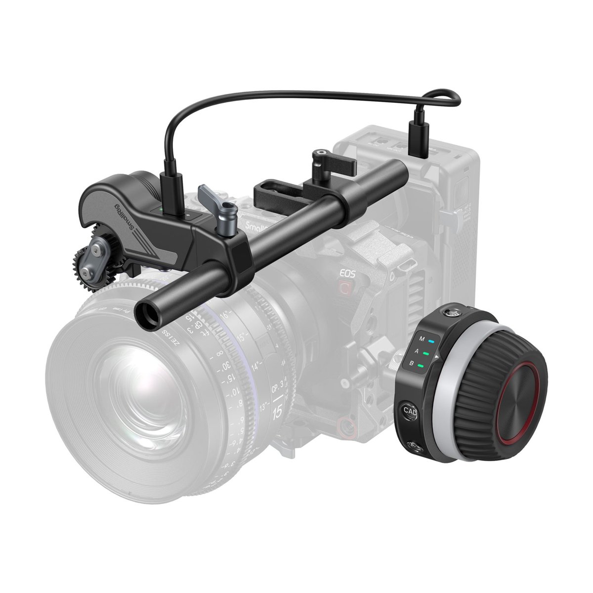 SmallRig 4296B kabelloses Follow-Focus-Kit (Lite) - Anwendungsbeispiel: Kamera-Rig mit elektronischem Follow Focus und Funk-Fokussteuerung